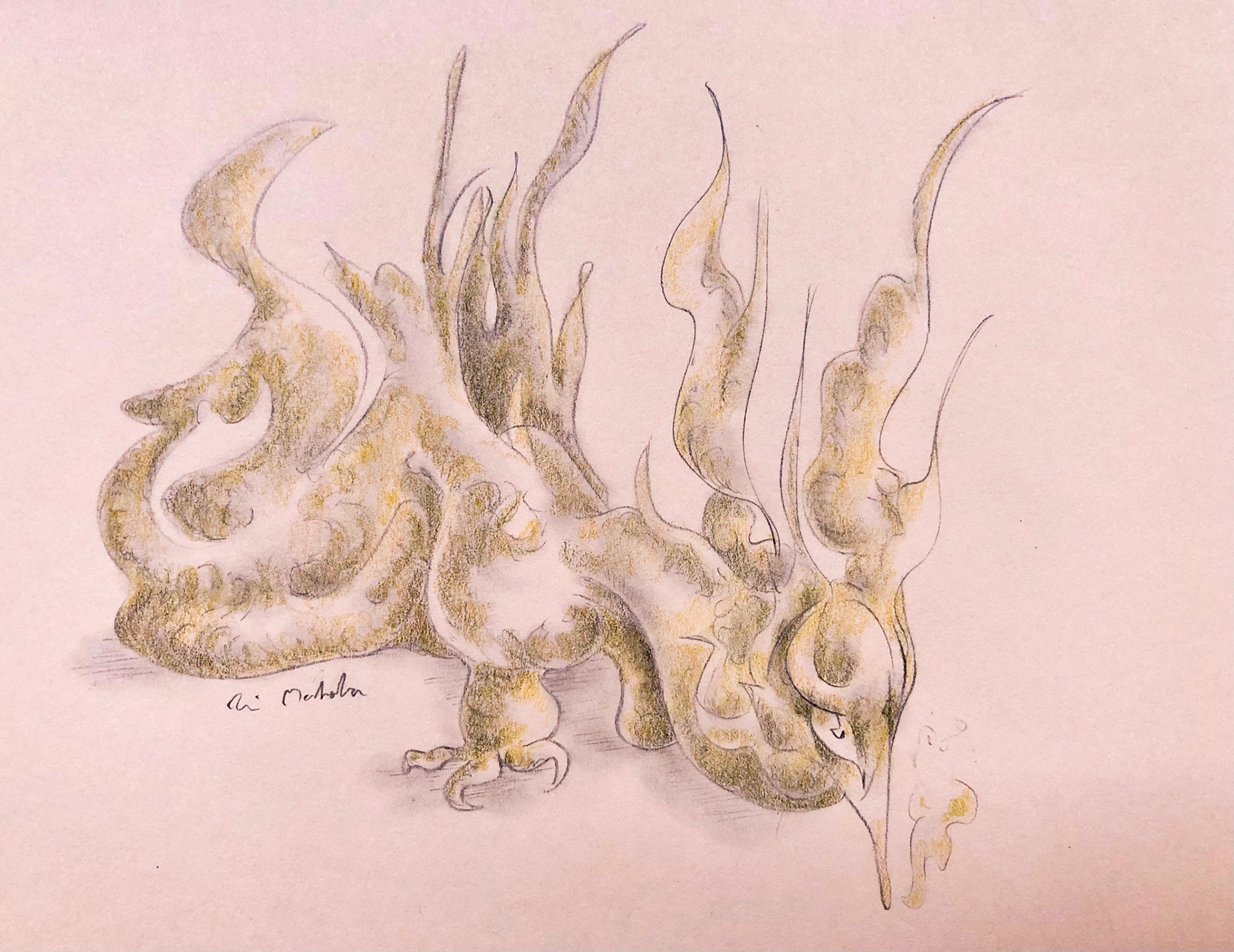 Every August a Smaugust challenge is held on social media where you draw dragons every day by following a prompt list. I decided to draw every other day combining two prompts for each drawing. The prompts for the first and second day were fearful and glided.