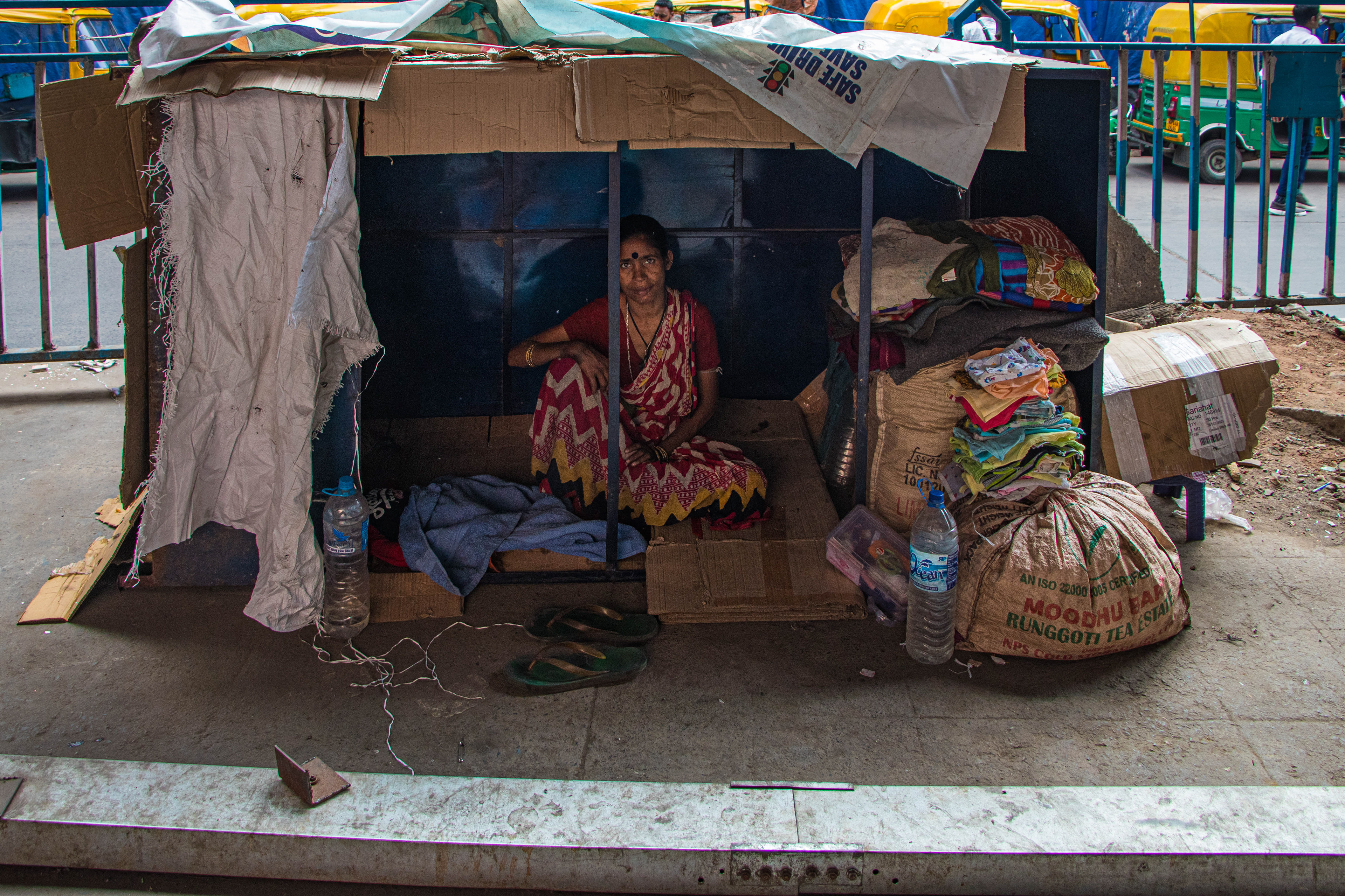 Makeshift shelter from a traffic police booth