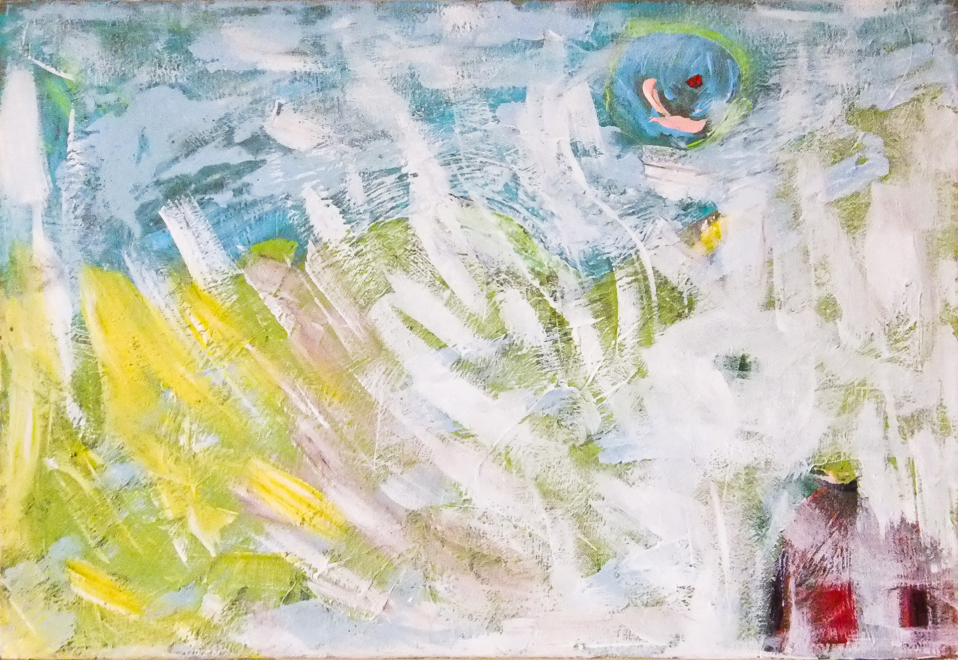 The moon is bathing in the water of a river. Acrylic on canvas. Damascus, 2015.