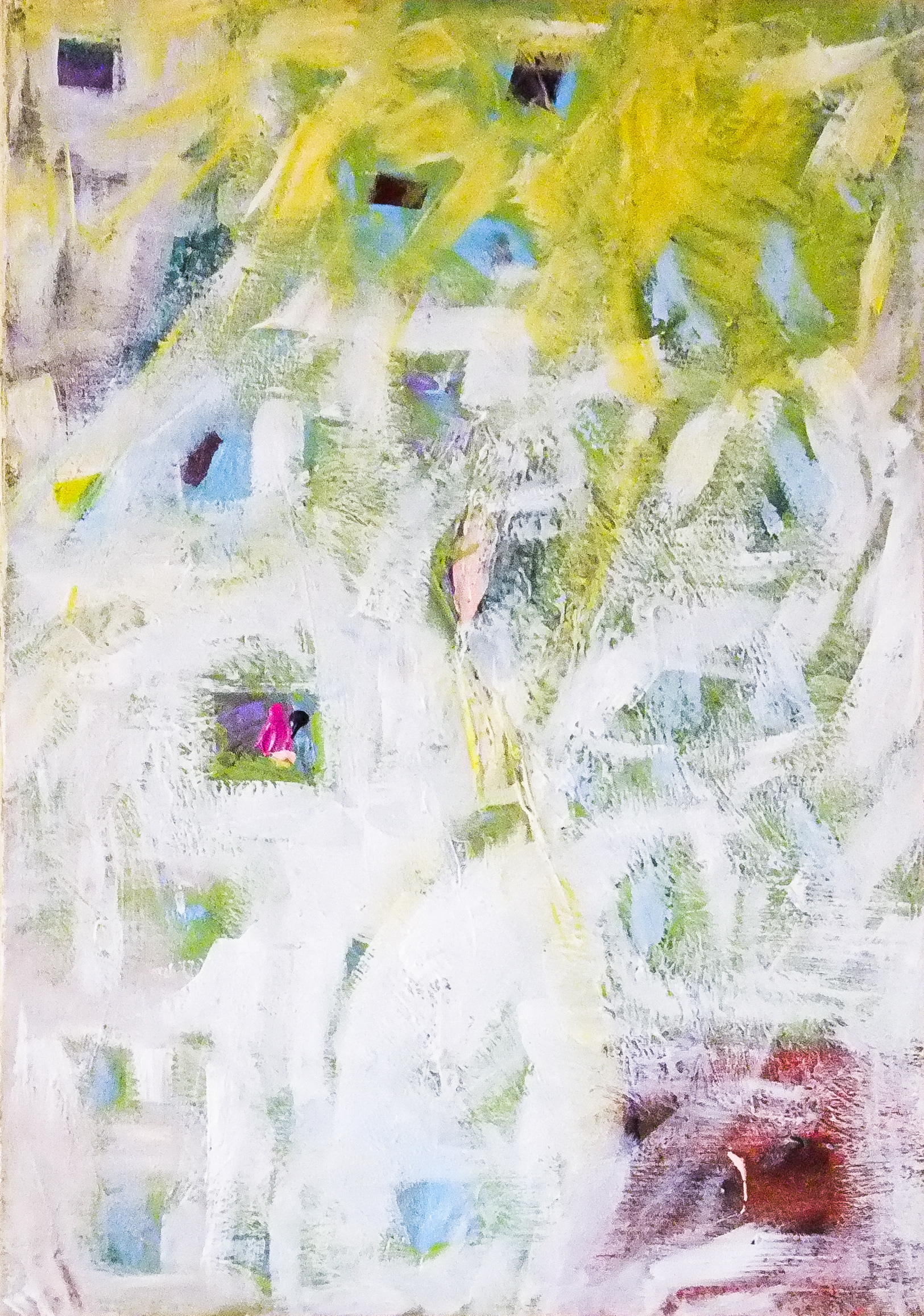 The moon is bathing in the water of a river. Acrylic on canvas. Damascus, 2015.