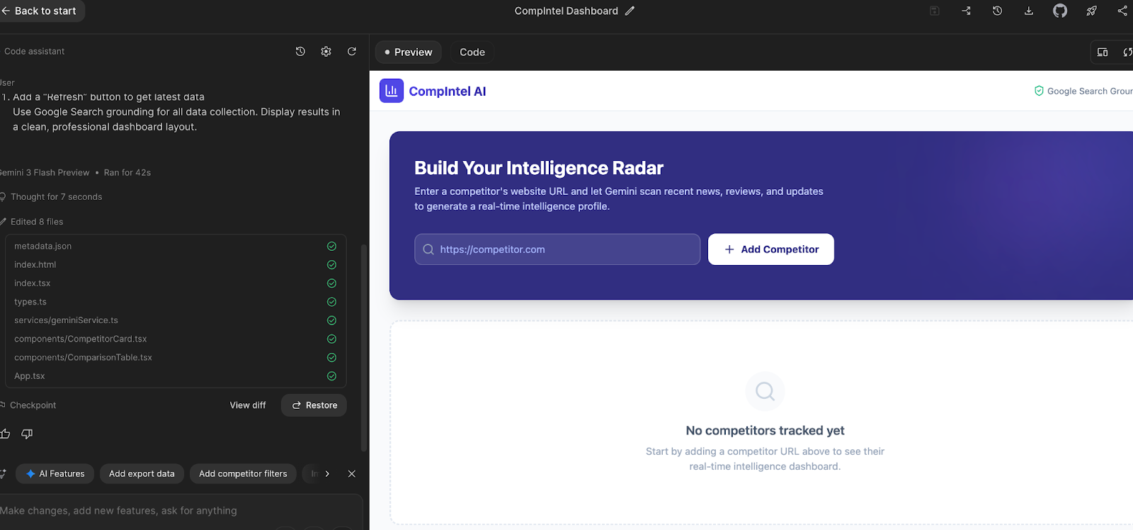 screenshot of initial prompt and output in Google AI studio