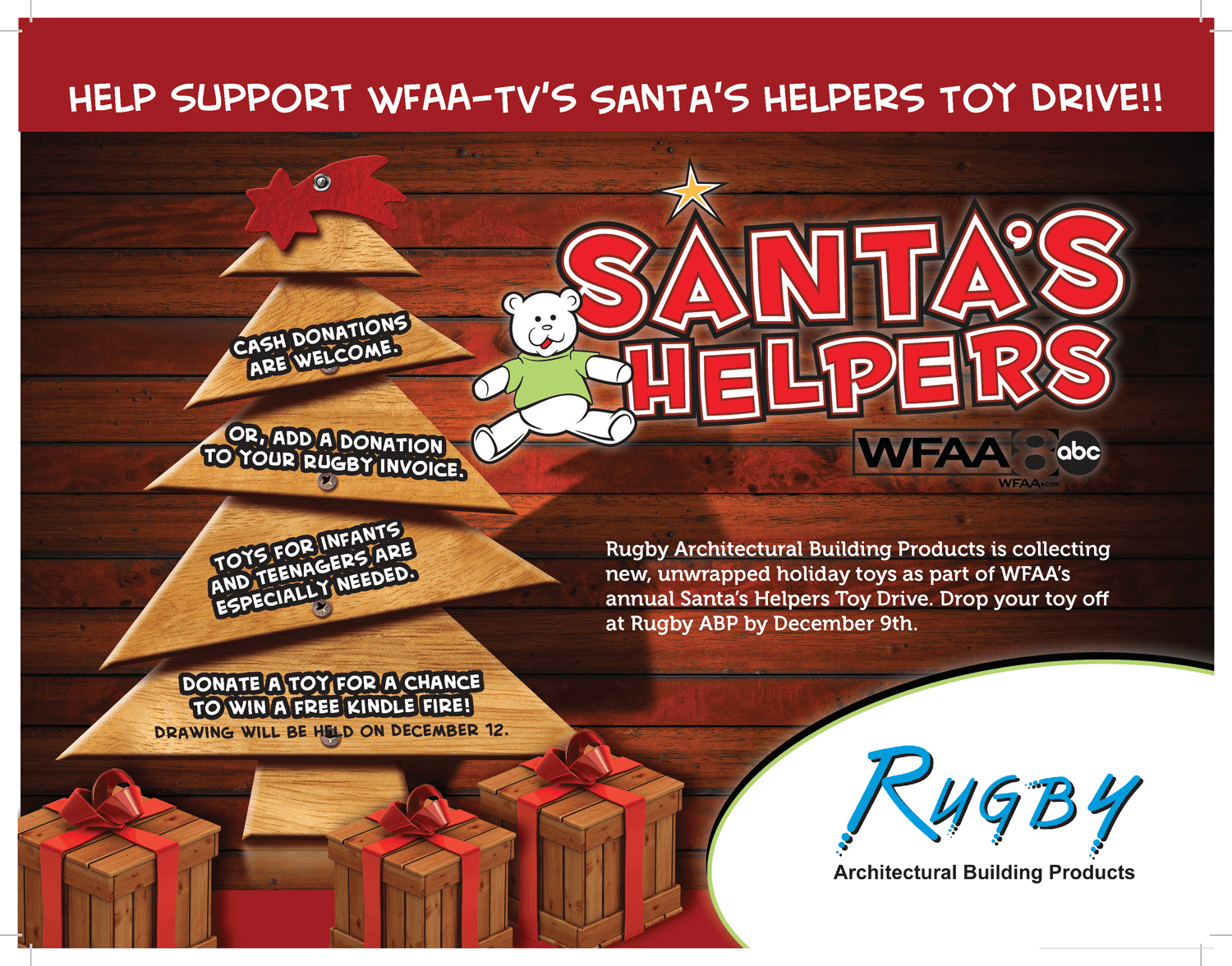 Toy Drive Flyer: Rugby Building Products