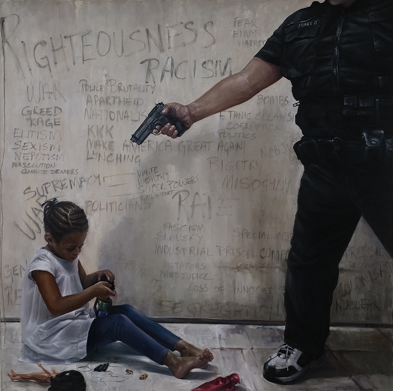 Between Righteous and Rascim, Oil on Canvas  48 x 48  2017