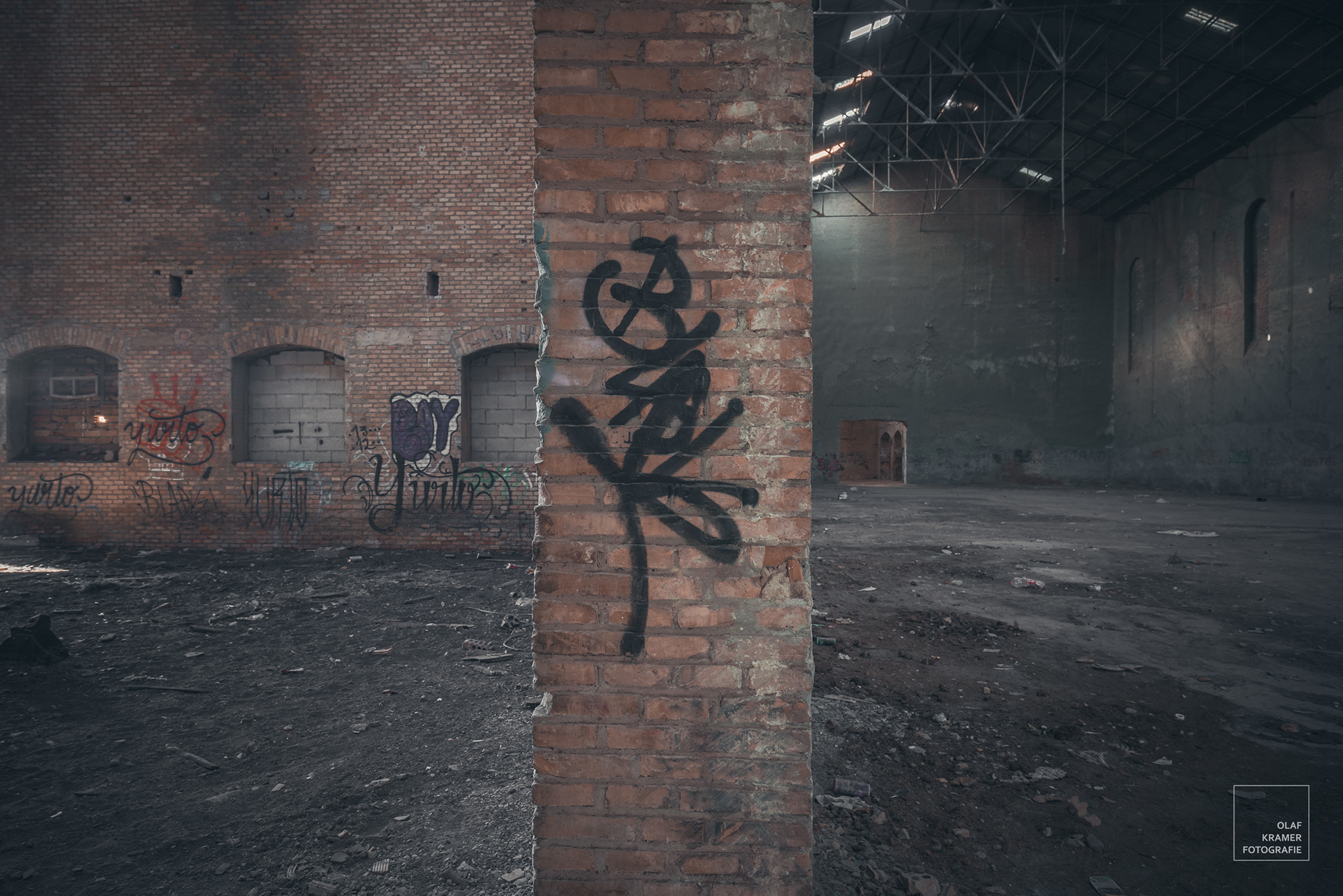 Andalusië: verlaten kurkfabriek, tussen twee hallen.