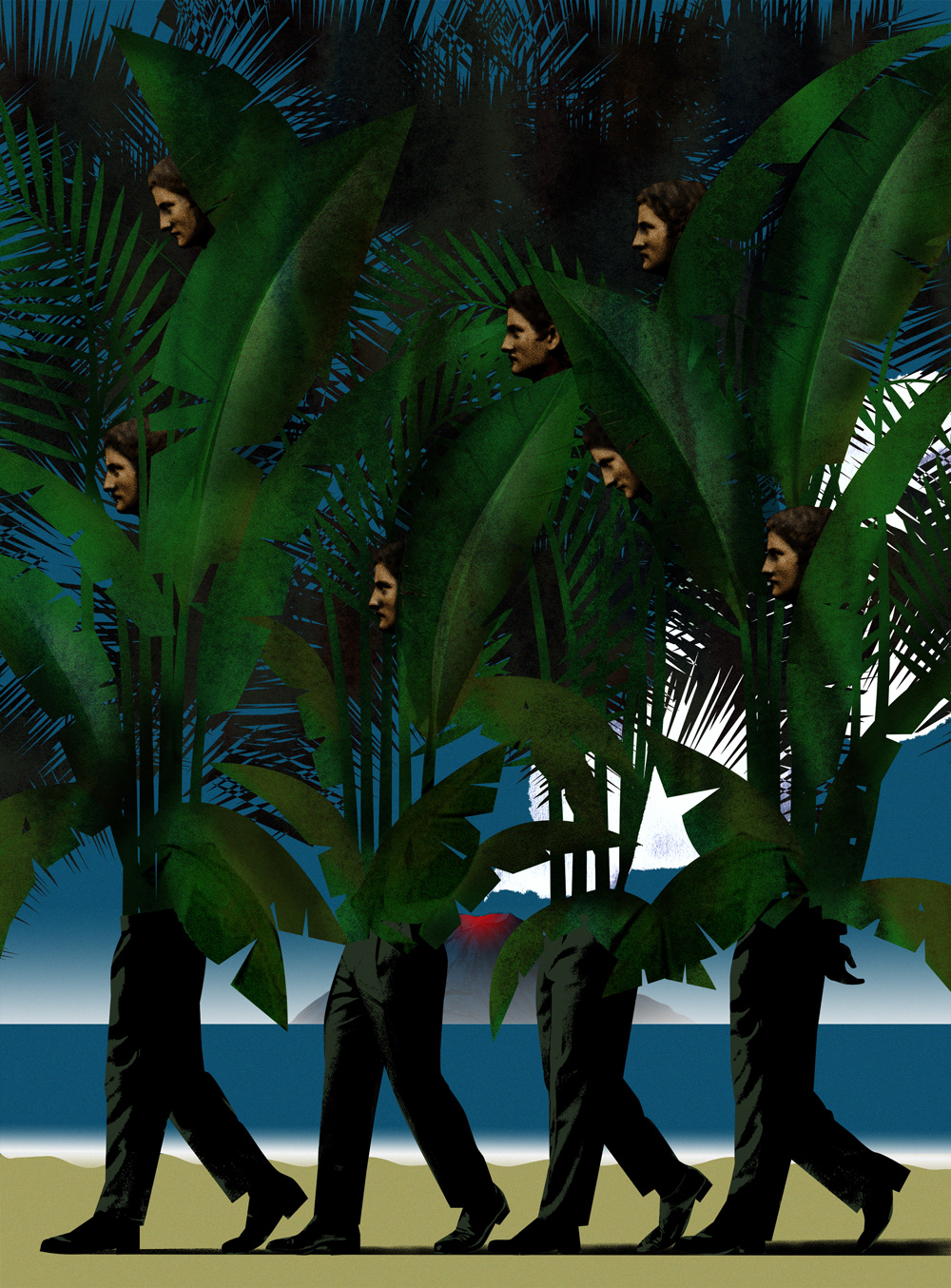 An illustration for a story about surrealist artists fleeing the war.