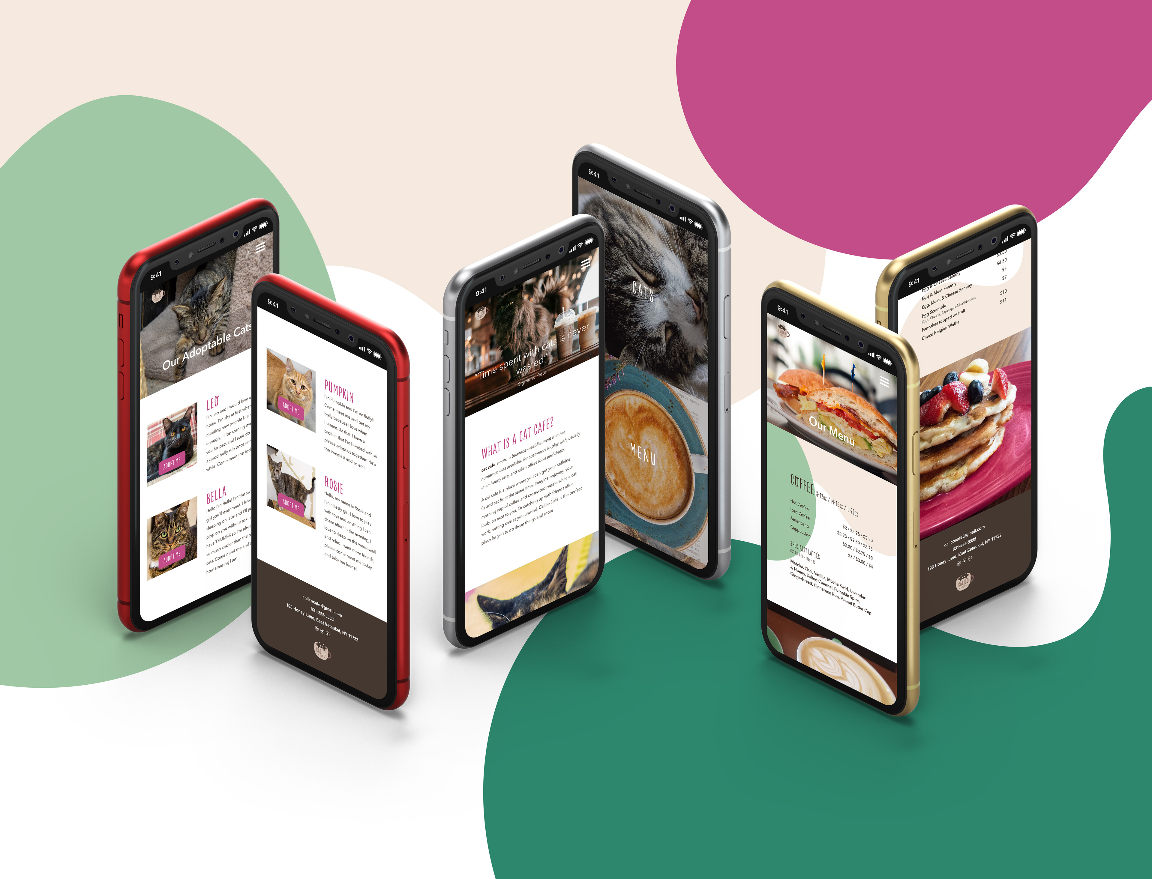 Mobile - Cat Page, Homepage, & Menu Page
