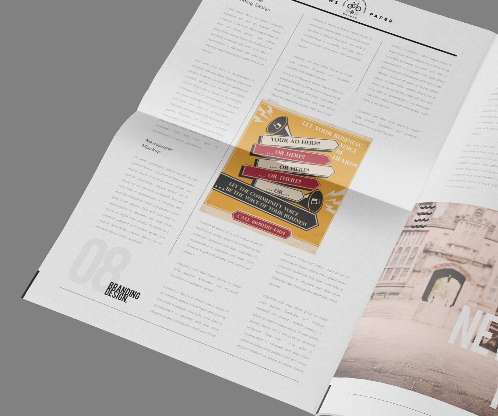 Newspaper ad mockup, advertisement examples