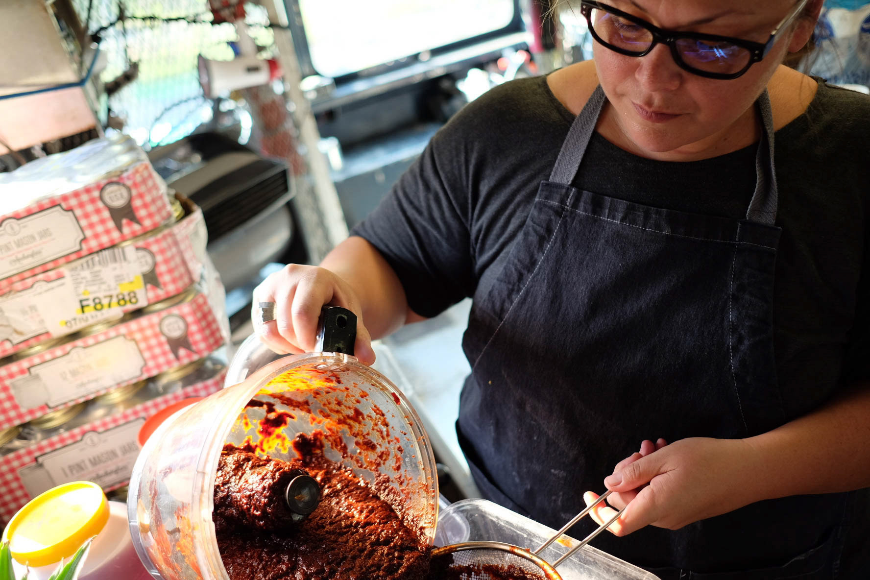 Making chili paste on the Institute of Chili foodtruck