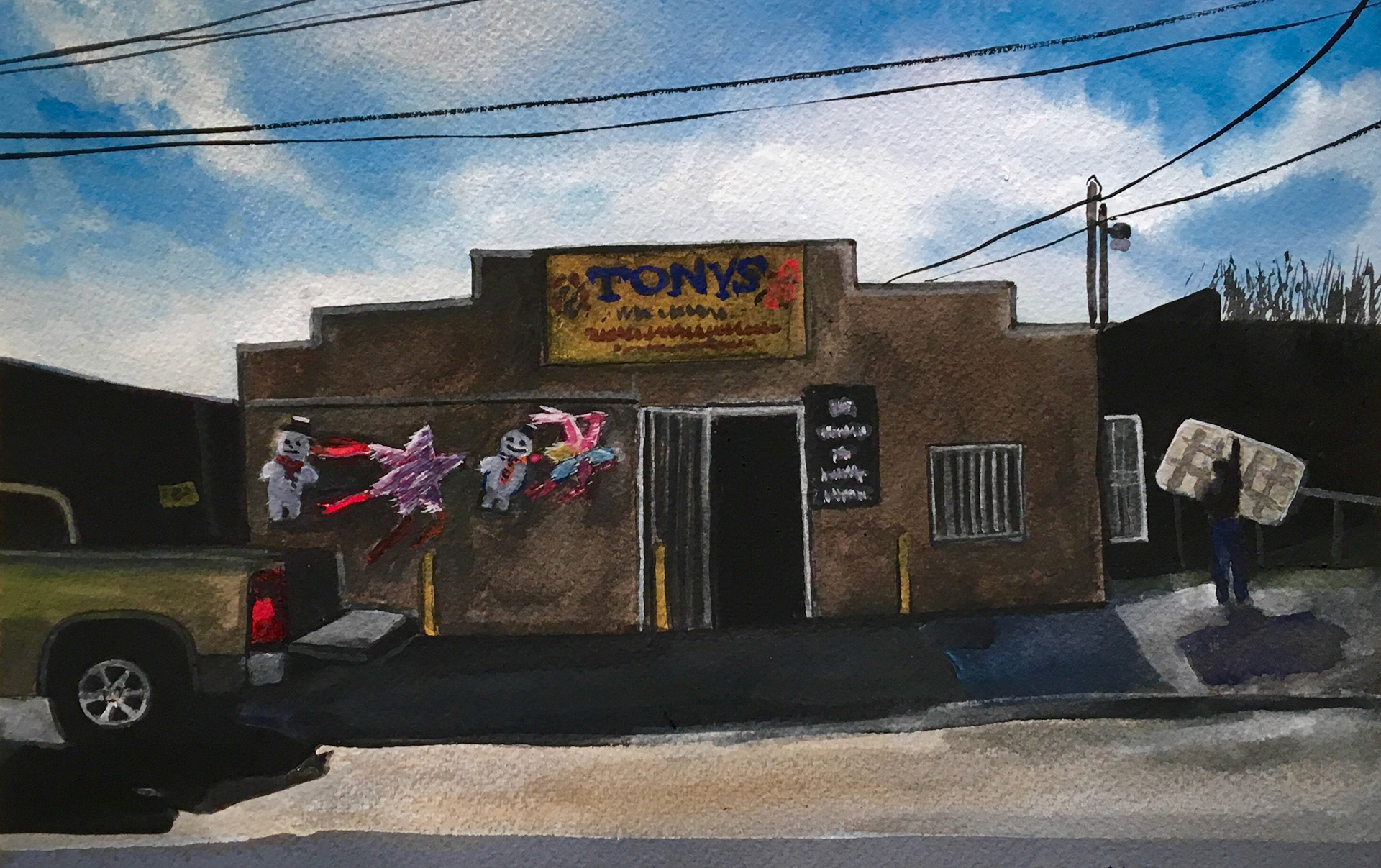 "Tony's" (2015) Watercolor & Gouache on Paper, 12 x 9 inches