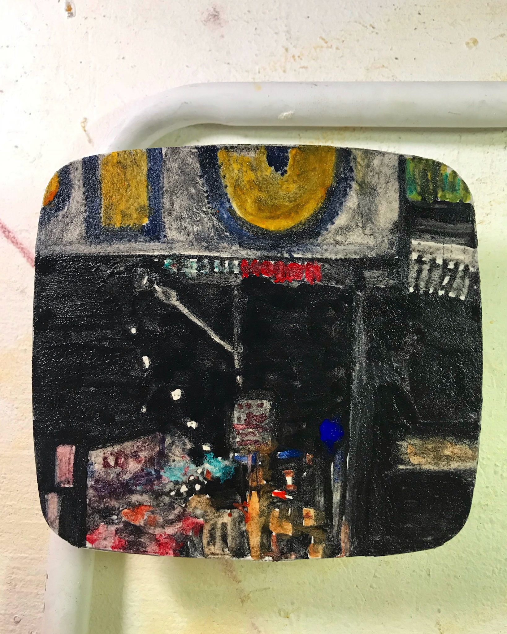 "Rearview" (detail) (2018) Fresco & Found Object