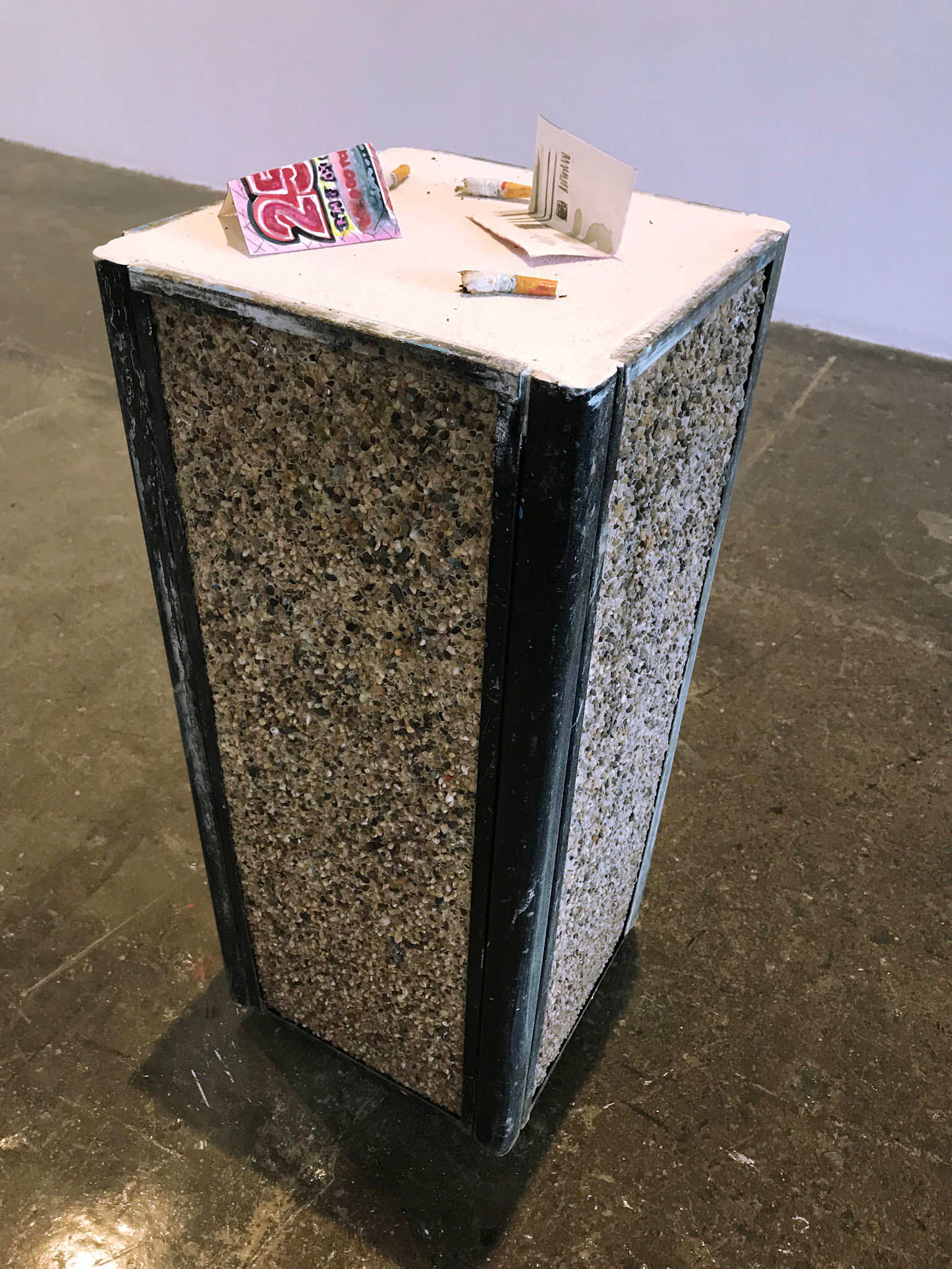 "Trash Can" (2018) Fresco, Found Object & Watercolor