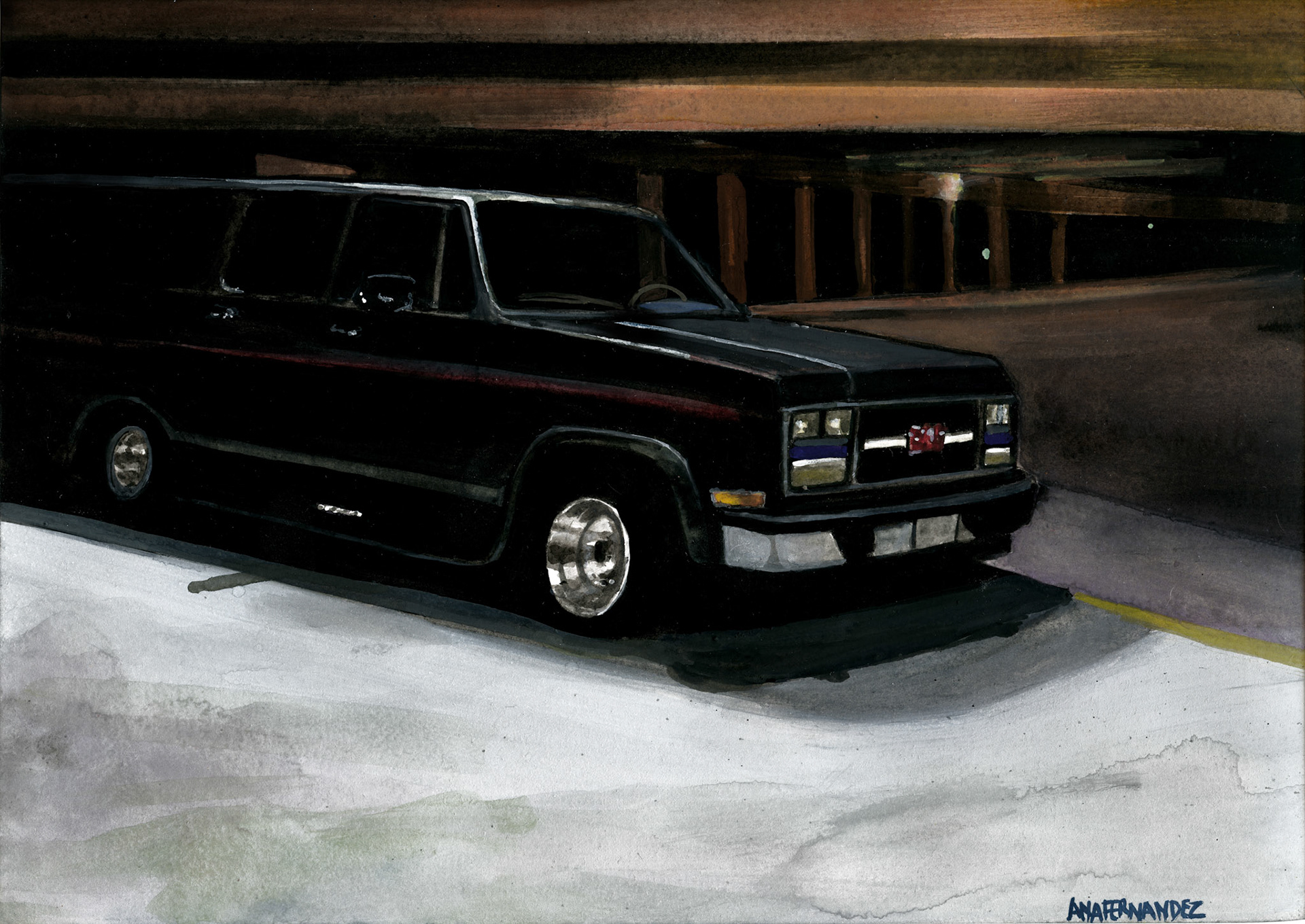 "GMC" (2017) Watercolor & Gouache on paper, 12 x 9 inches