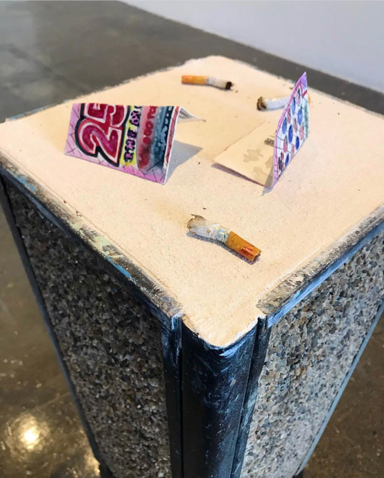 "Trash Can" (2018) Fresco, Found Object & Watercolor