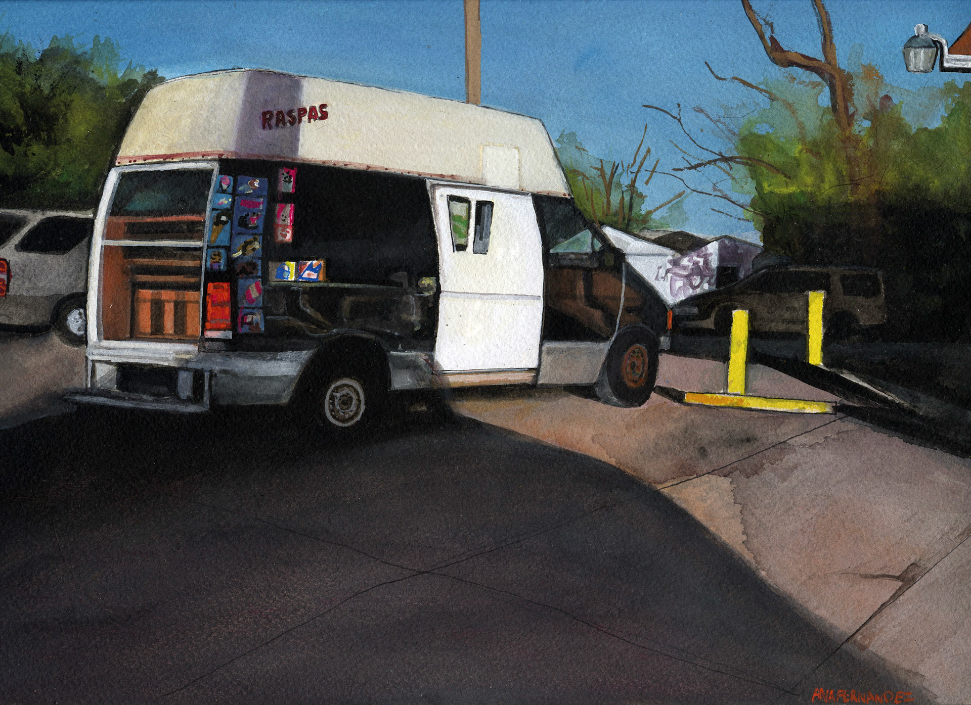 "Raspa Van" (2017) Watercolor & Gouache on paper, 12 x 9 inches