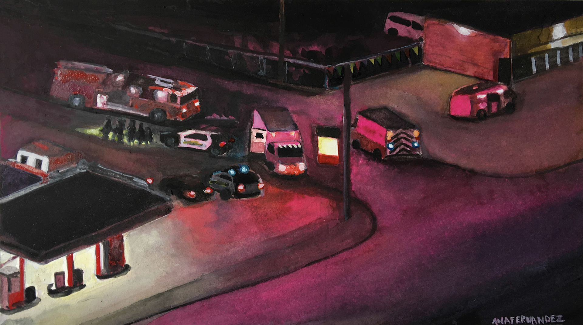 "Nolan & New Braunfels" (2016) Watercolor & Gouache on Paper, 9 x 5 inches