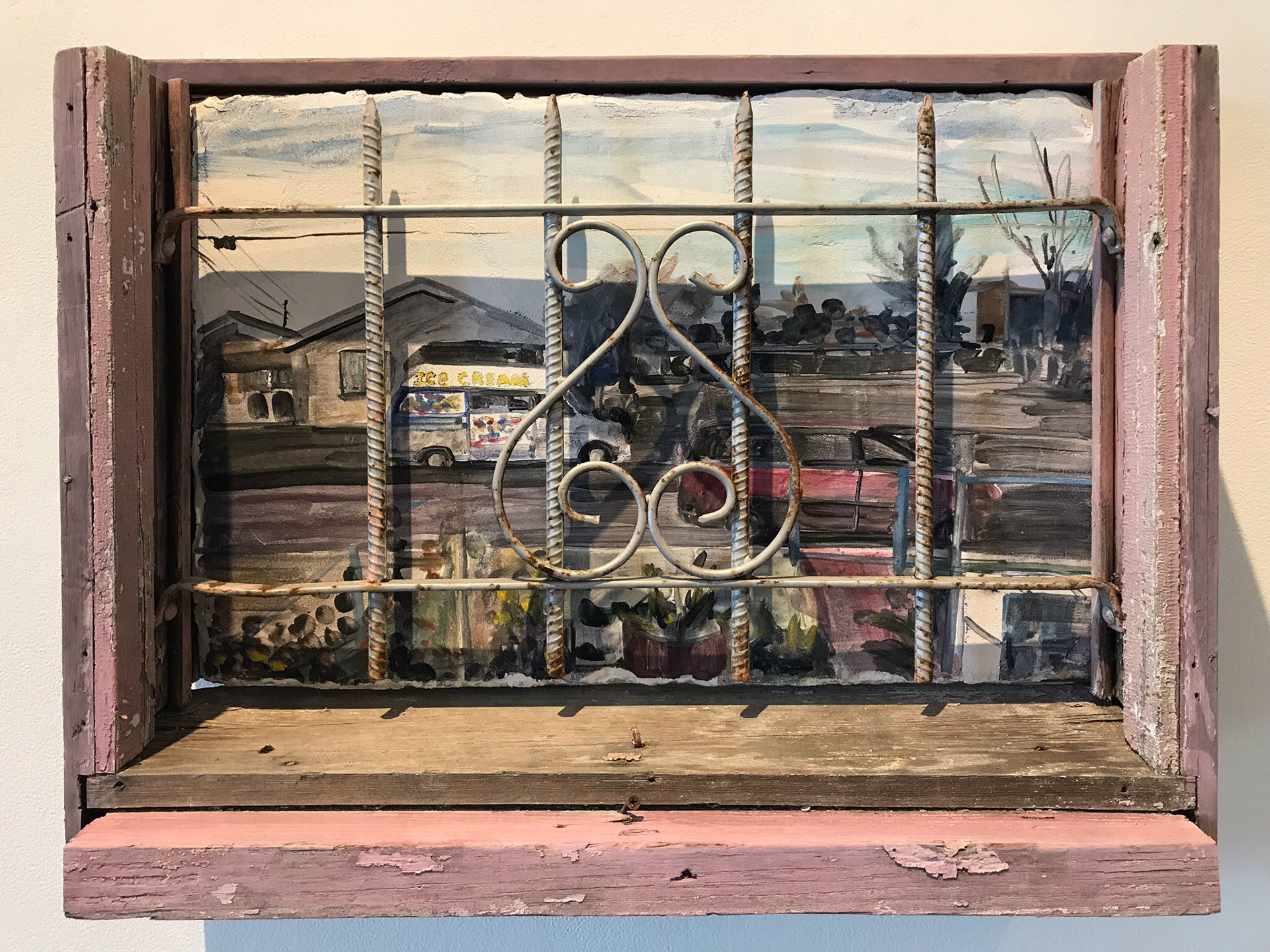 "Pink House" (2018) Fresco & Found Object, 24 x 18 inches