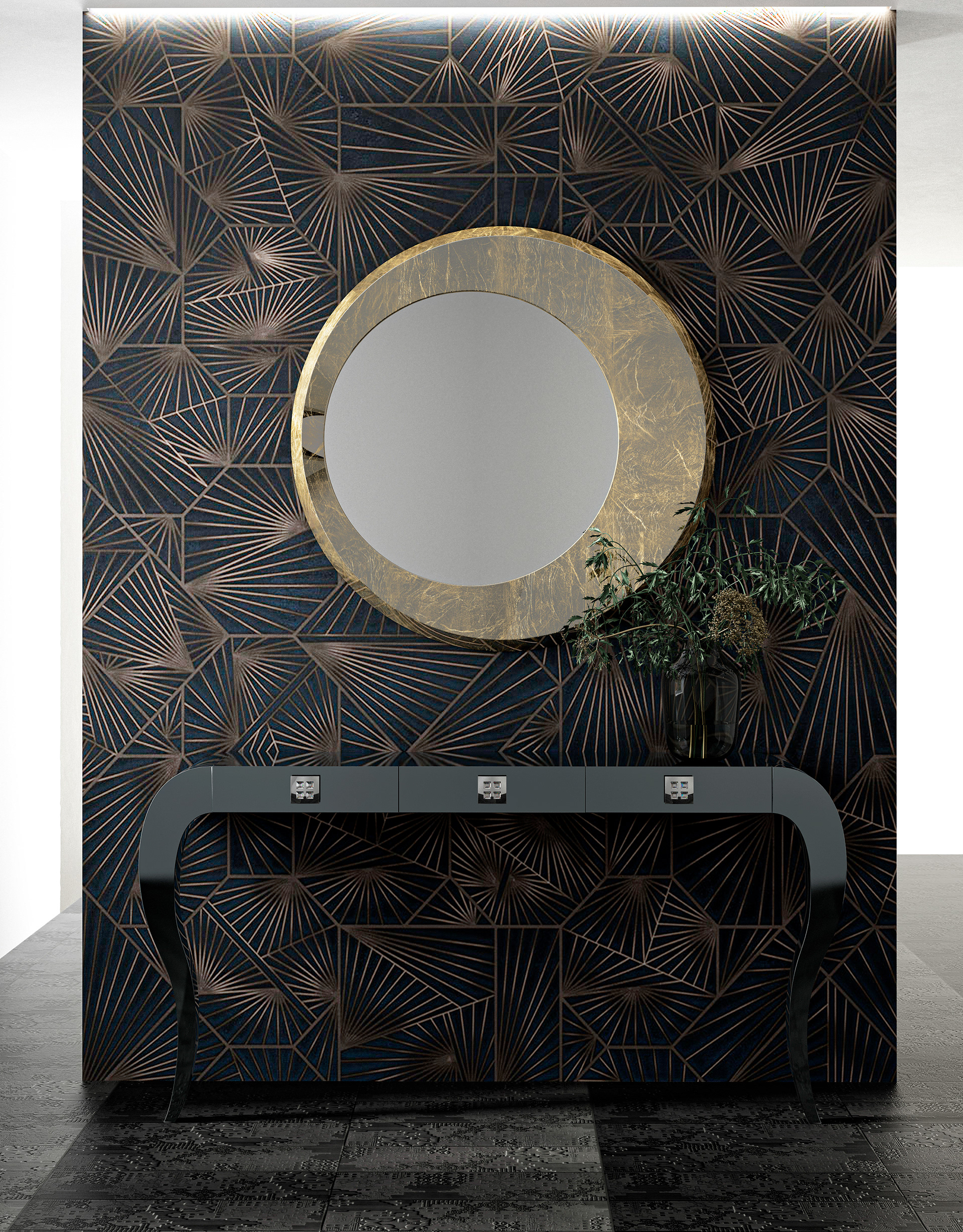 Finition laqué noir brillant/feuille d'or