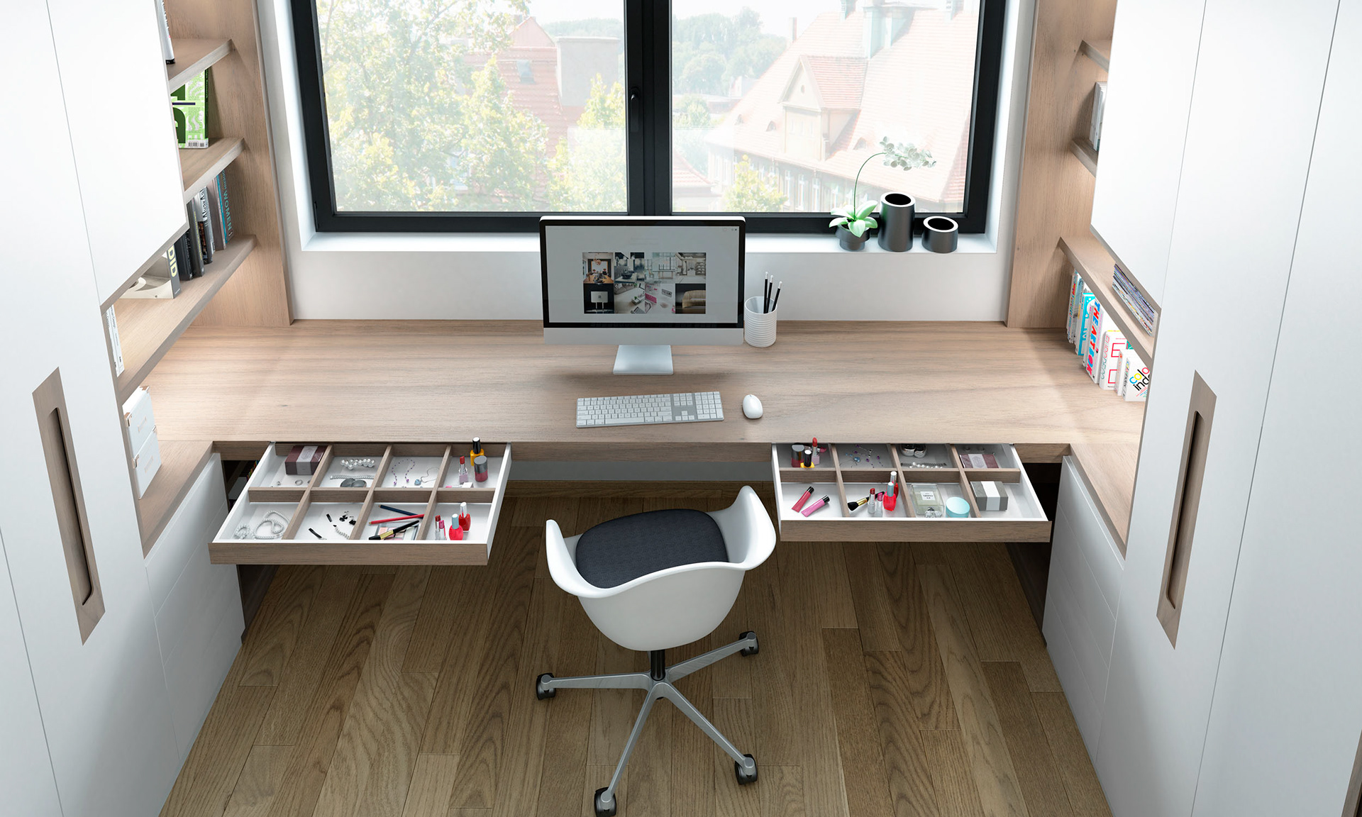 Tiroirs intégrés dans le bureau