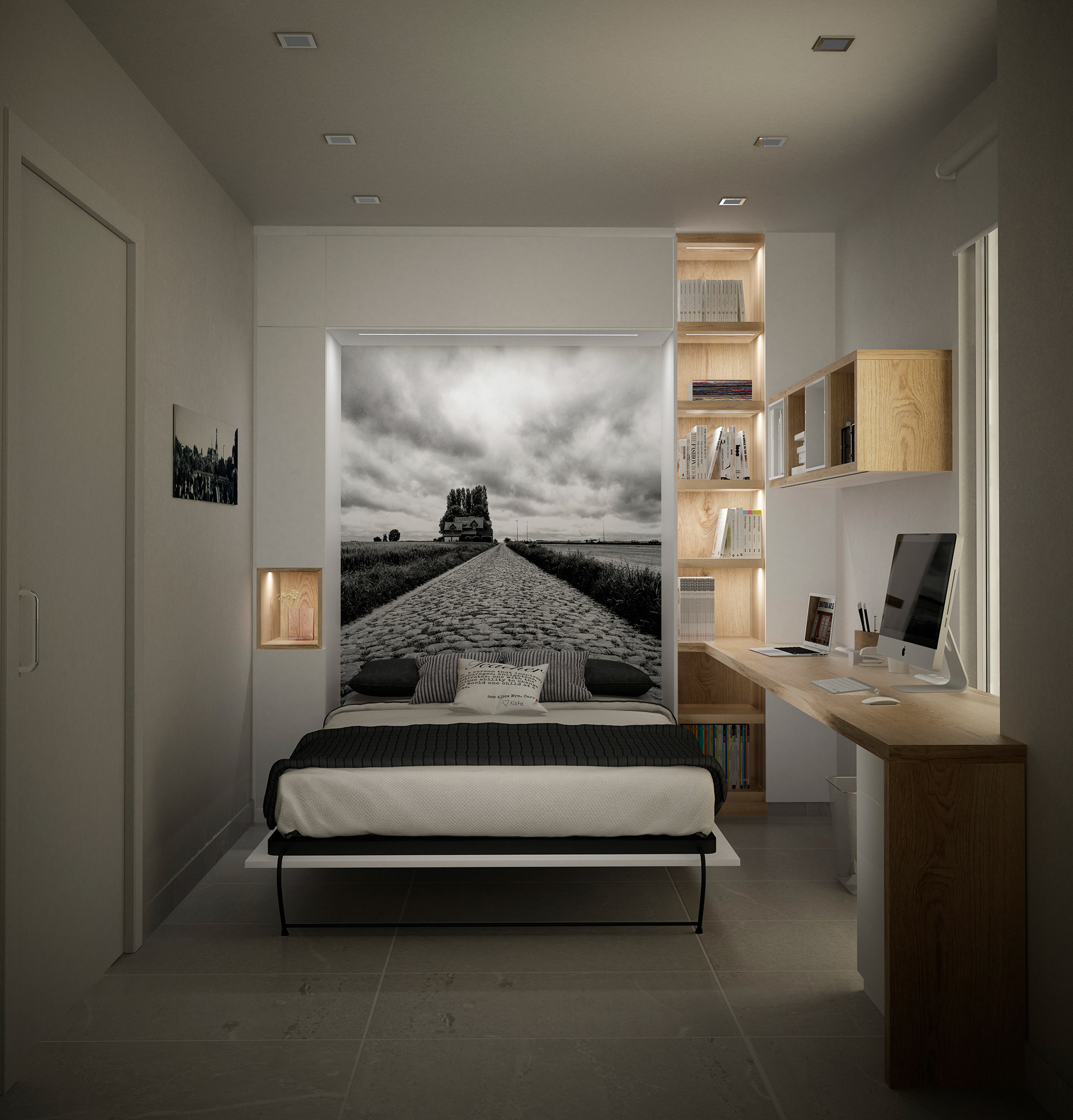 Fonction chambre d´ami, à la nuit tombée (lit escamotable)