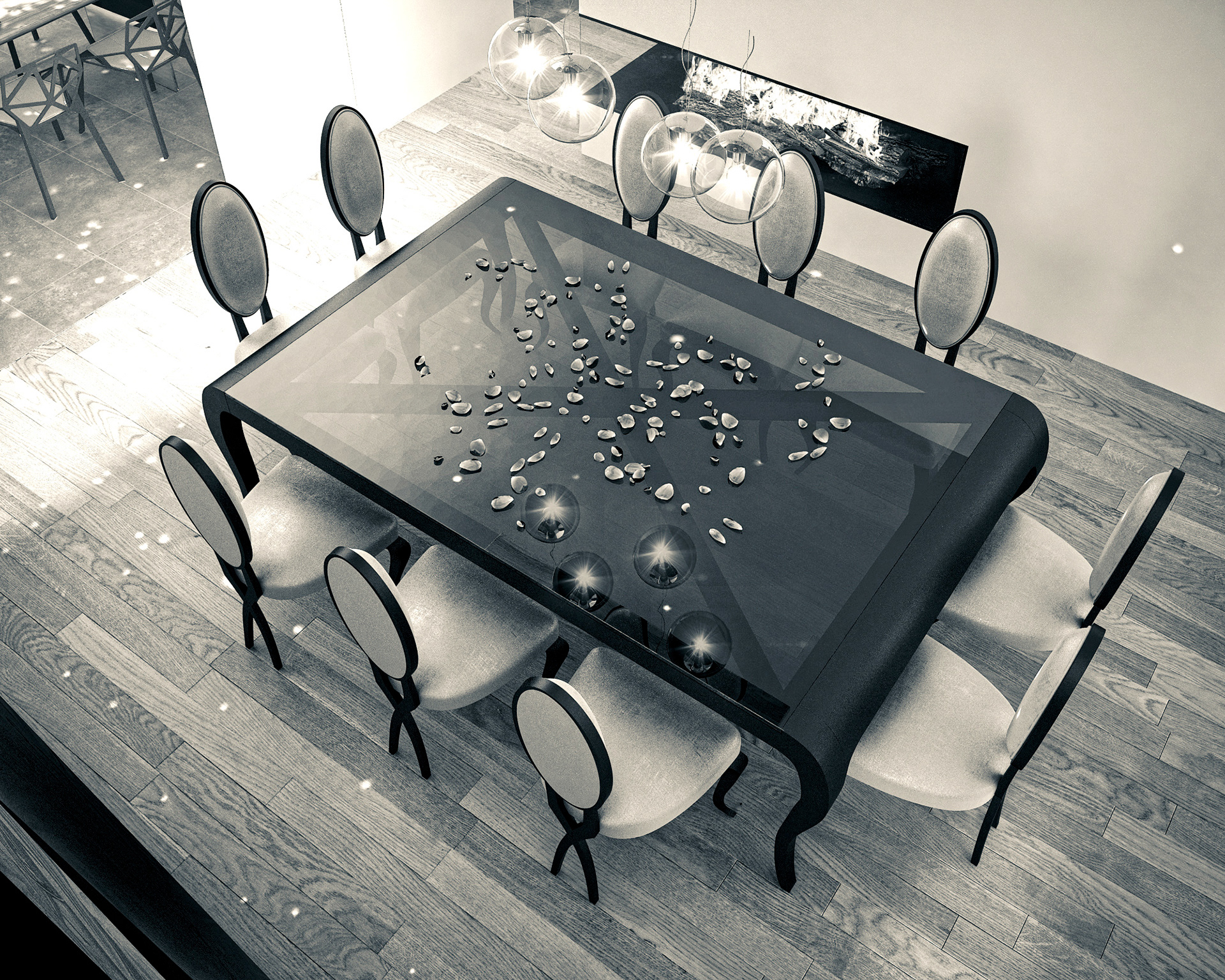 Table sur mesure/Chaises de catalogue (tissu personnalisé)