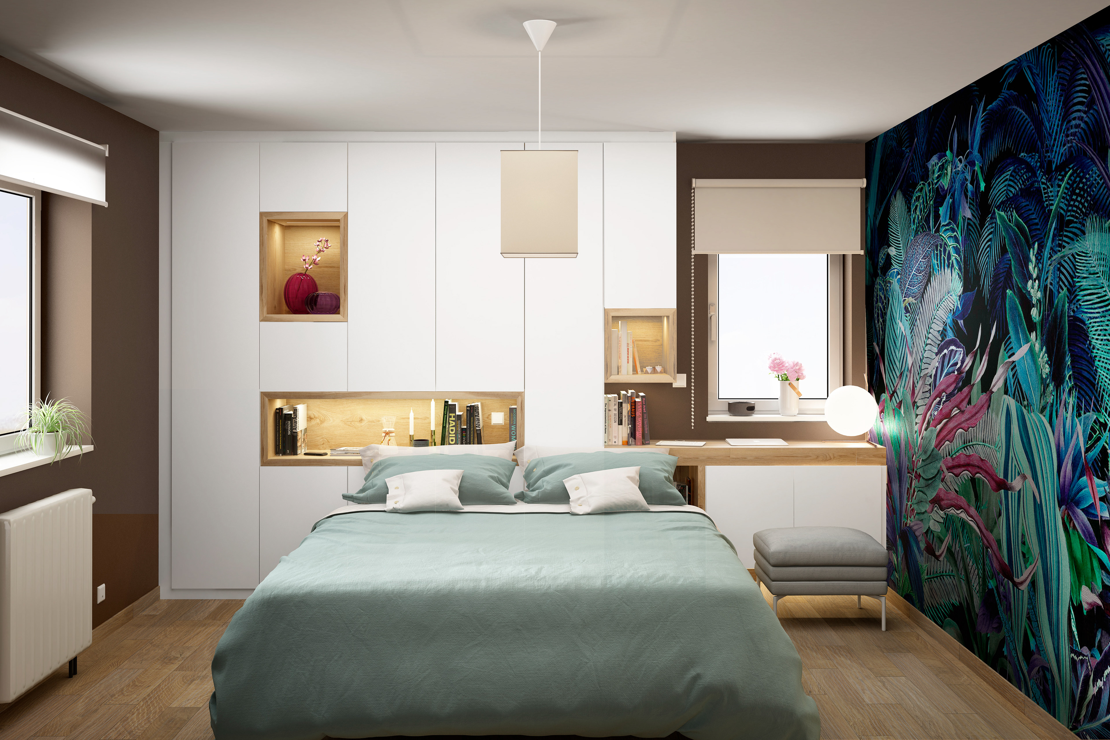 Mobilier fabriqué en chêne naturel/MDF laqué blanc mat