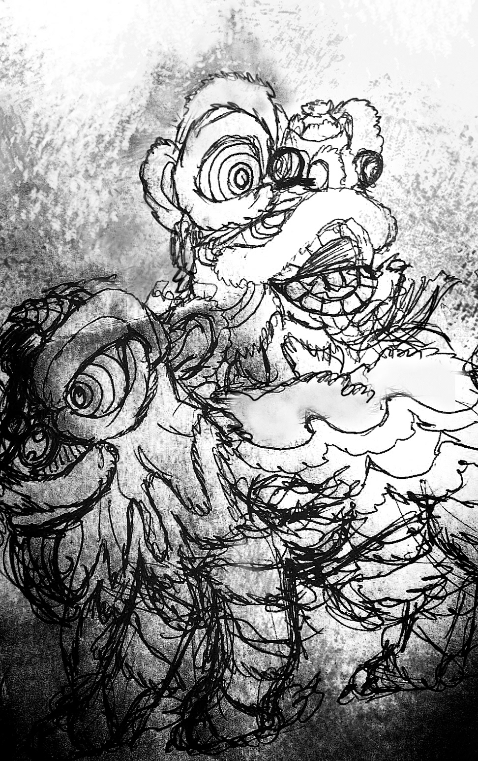 Chinese Lion Fu-Dog Study (Pen, Photoshop), Concept Utilized in Clothing-brand designs.
