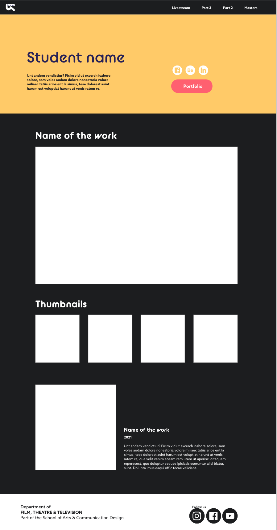 Website template (student work): dark mode