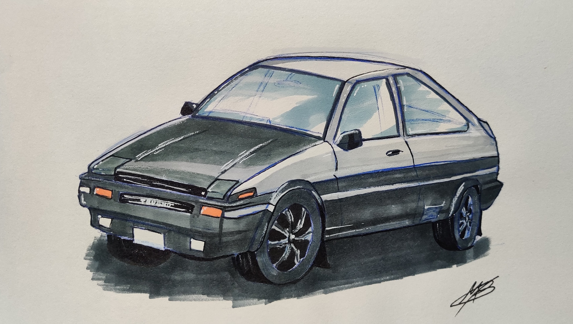 Detailed sketch of Toyota AE86