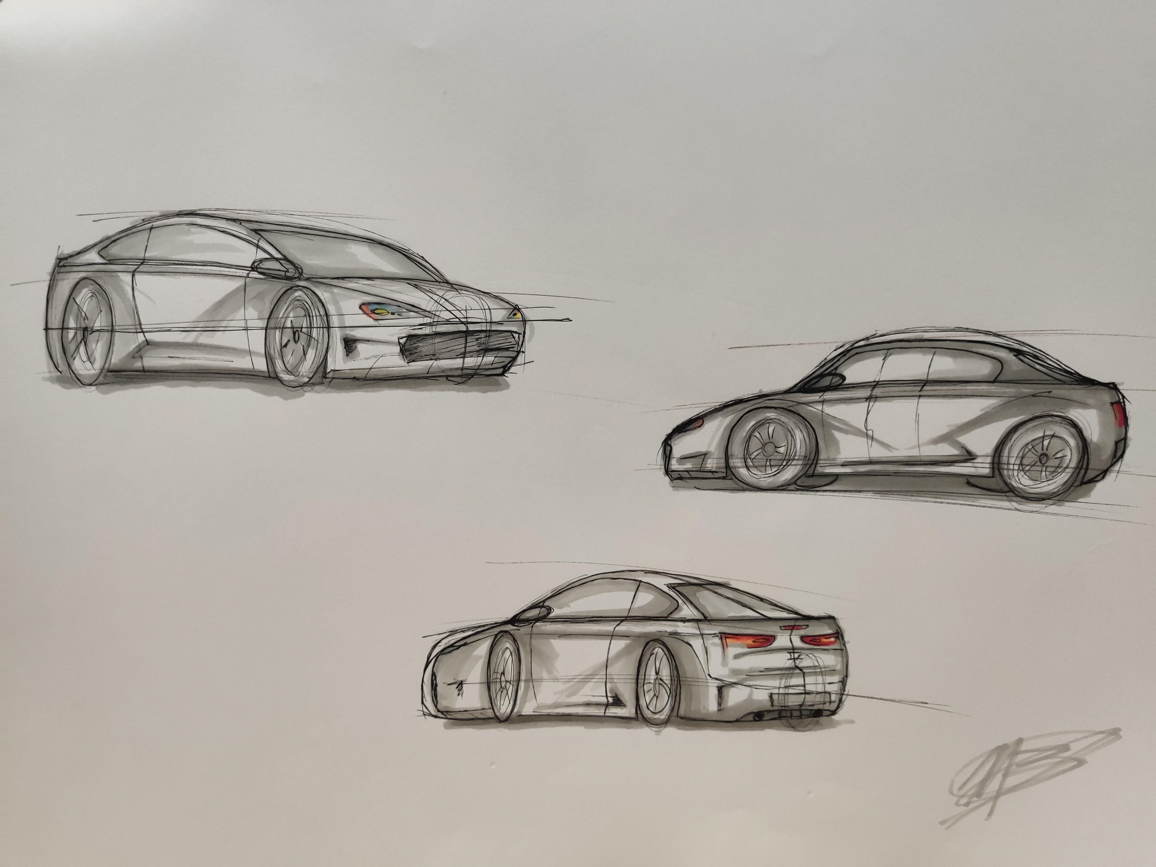 3 views of a tesla inspired concept car
