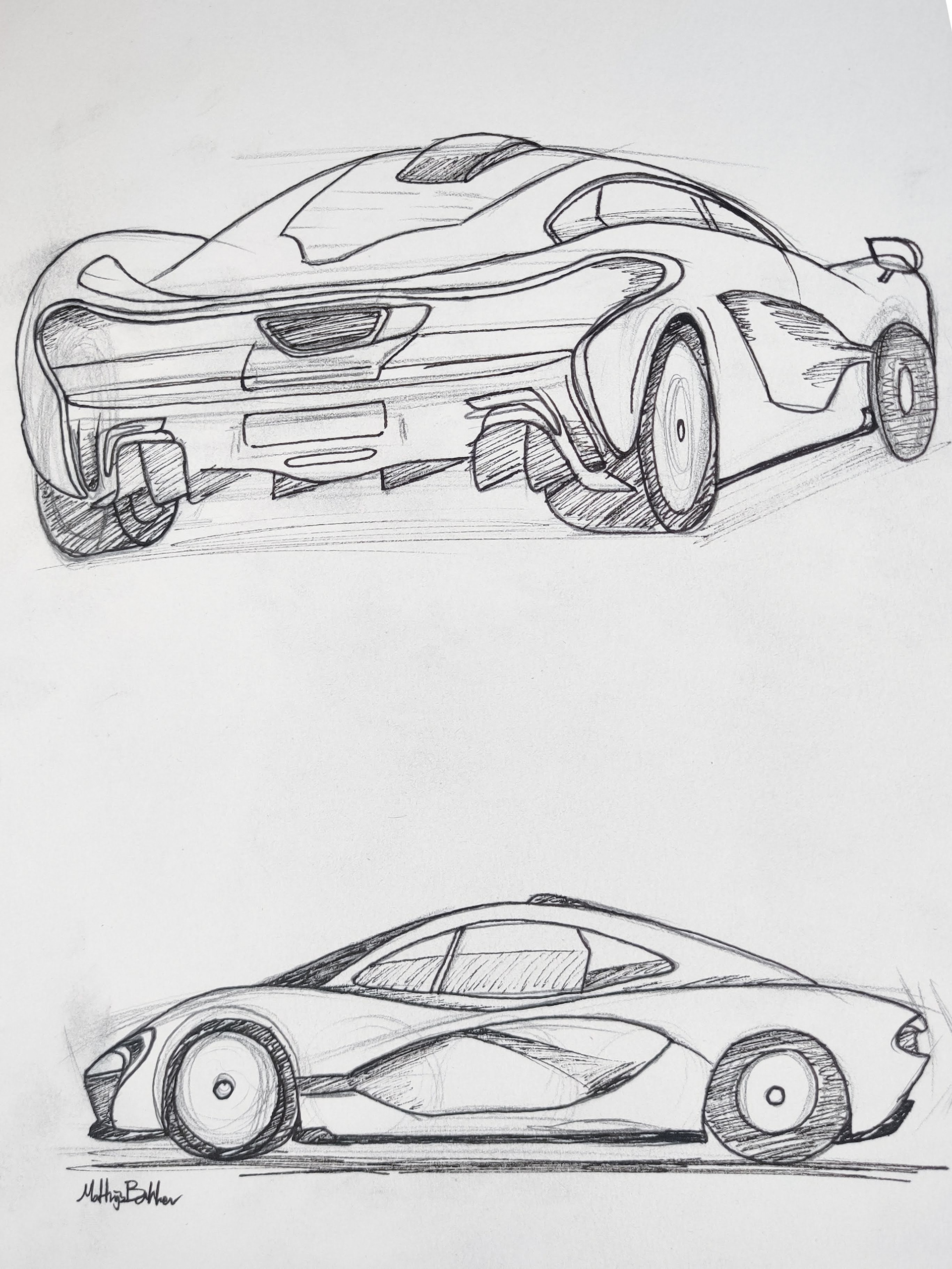 Mclaren P1 sketch, 3/4 rear and side view