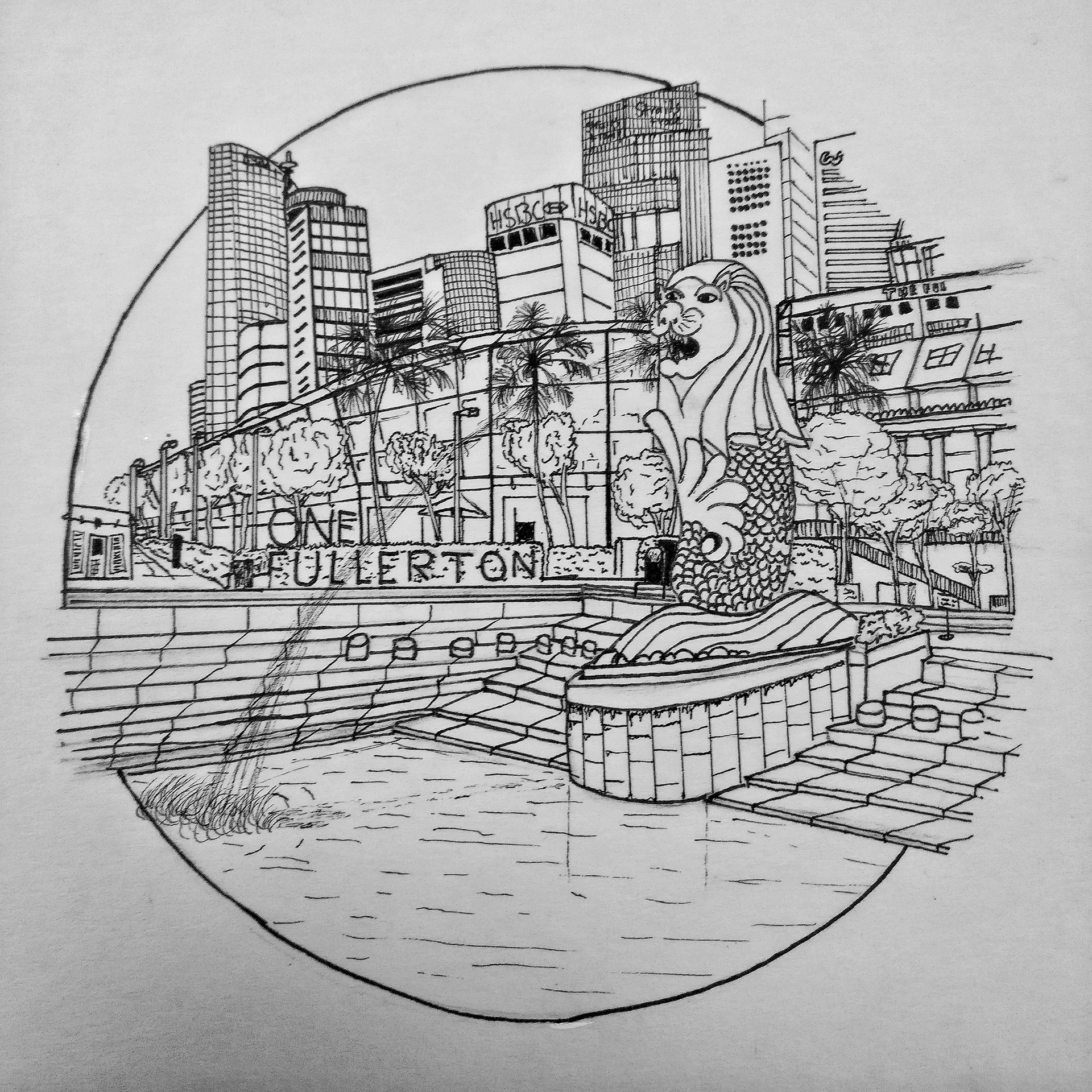 Fine line drawing of my favorite city, Singapore