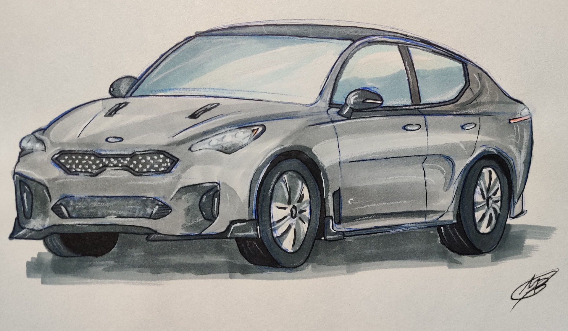 Detailed sketch of a KIA concept, inspired by the KIA Stinger