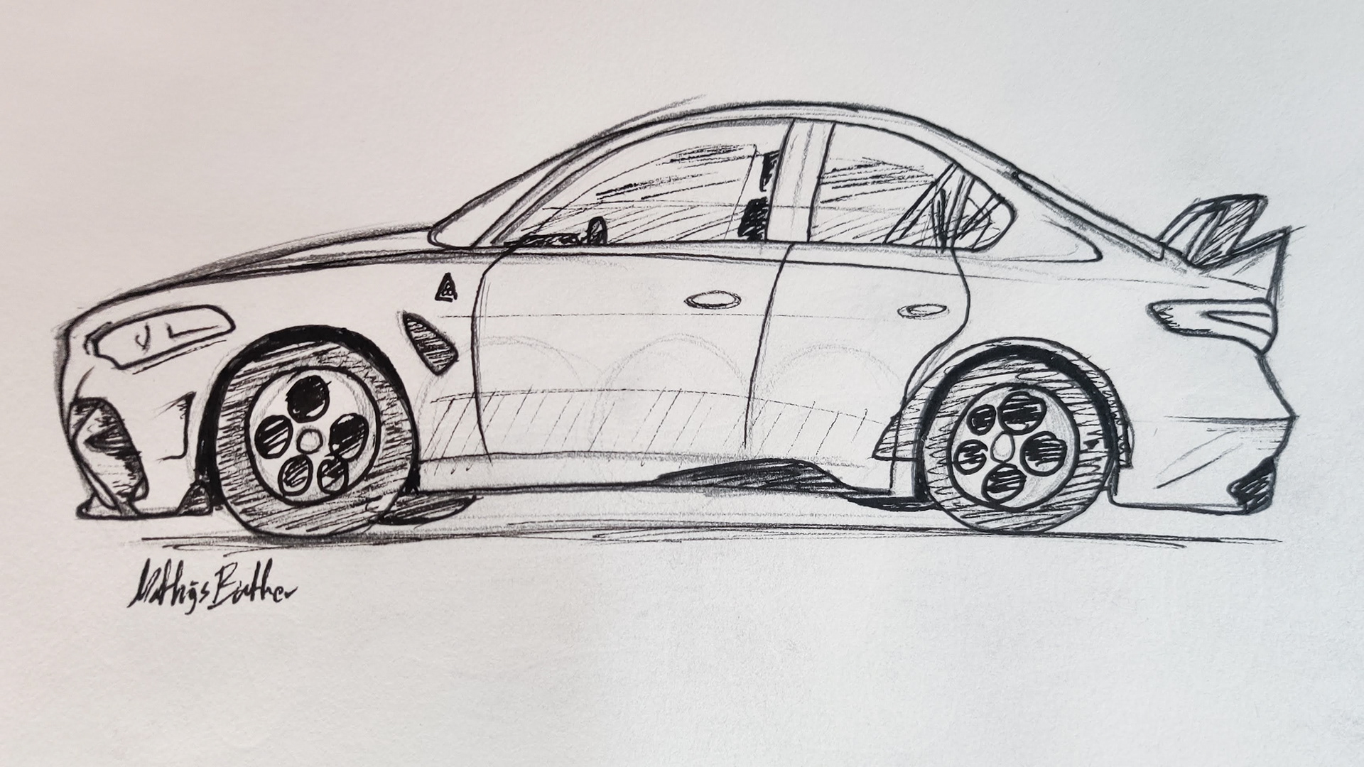 Side view sketch, Alfa Romeo Giulia quadrifoglio