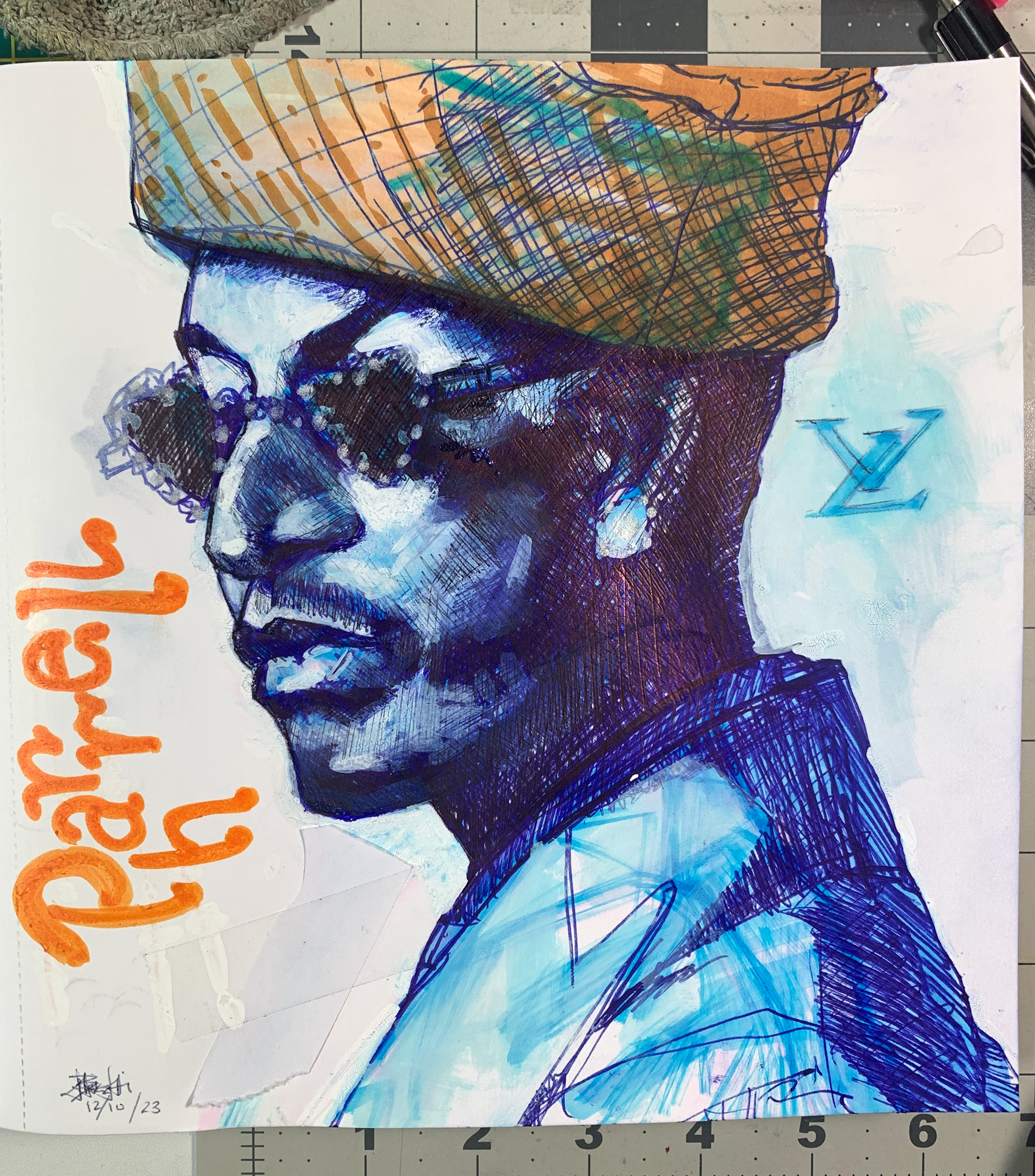 PHARRELL - Highlighter , Ballpoint pen , Ohuhu Marker , White Acrylic paint