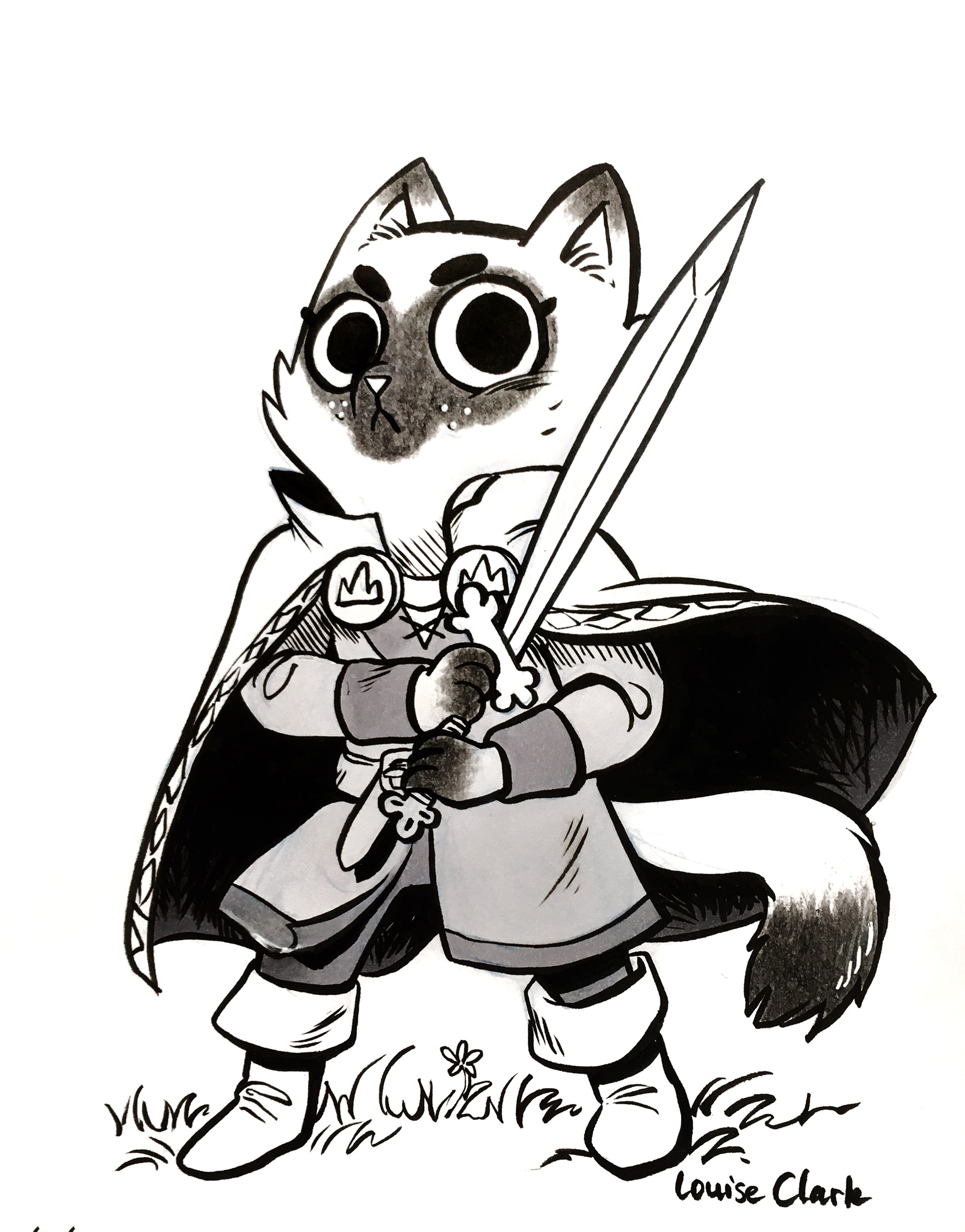 Traditionel illustration, blæk. Karakterdesign fra Root af Leder Games