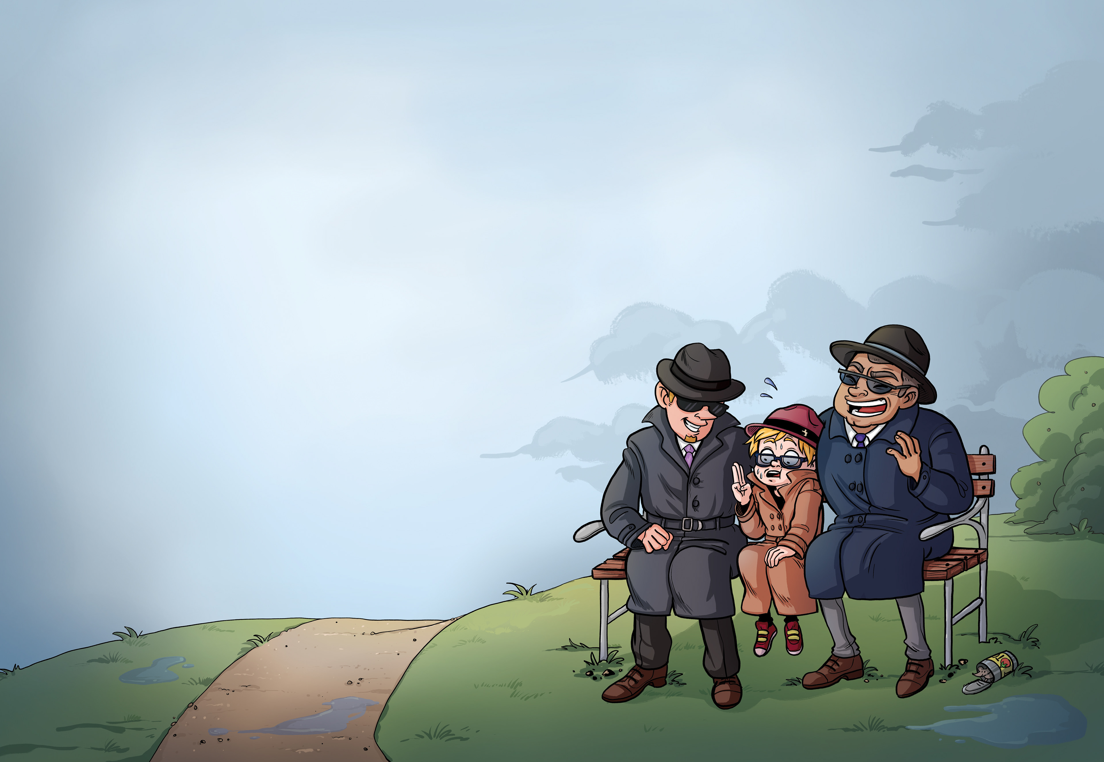Illustrationer for letlæsnings-serien Agent 3-2-1 Bang af Jim Højberg og Forlaget Elysion, digital.
