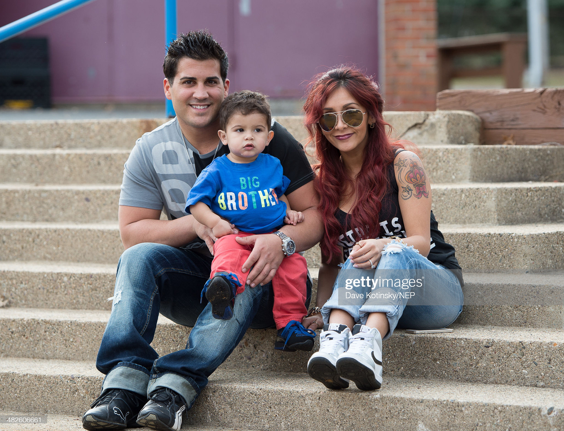  (EXCLUSIVE COVERAGE) (SPECIAL RATES APPLY) Nicole "Snooki" Polizzi and her fiance Jionni LaValle, pictured with their son Lorenzo LaValle on April 3, 2014 in New Jersey, are expecting their second child. (Photo by Dave Kotinsky/NEP/Getty Images)