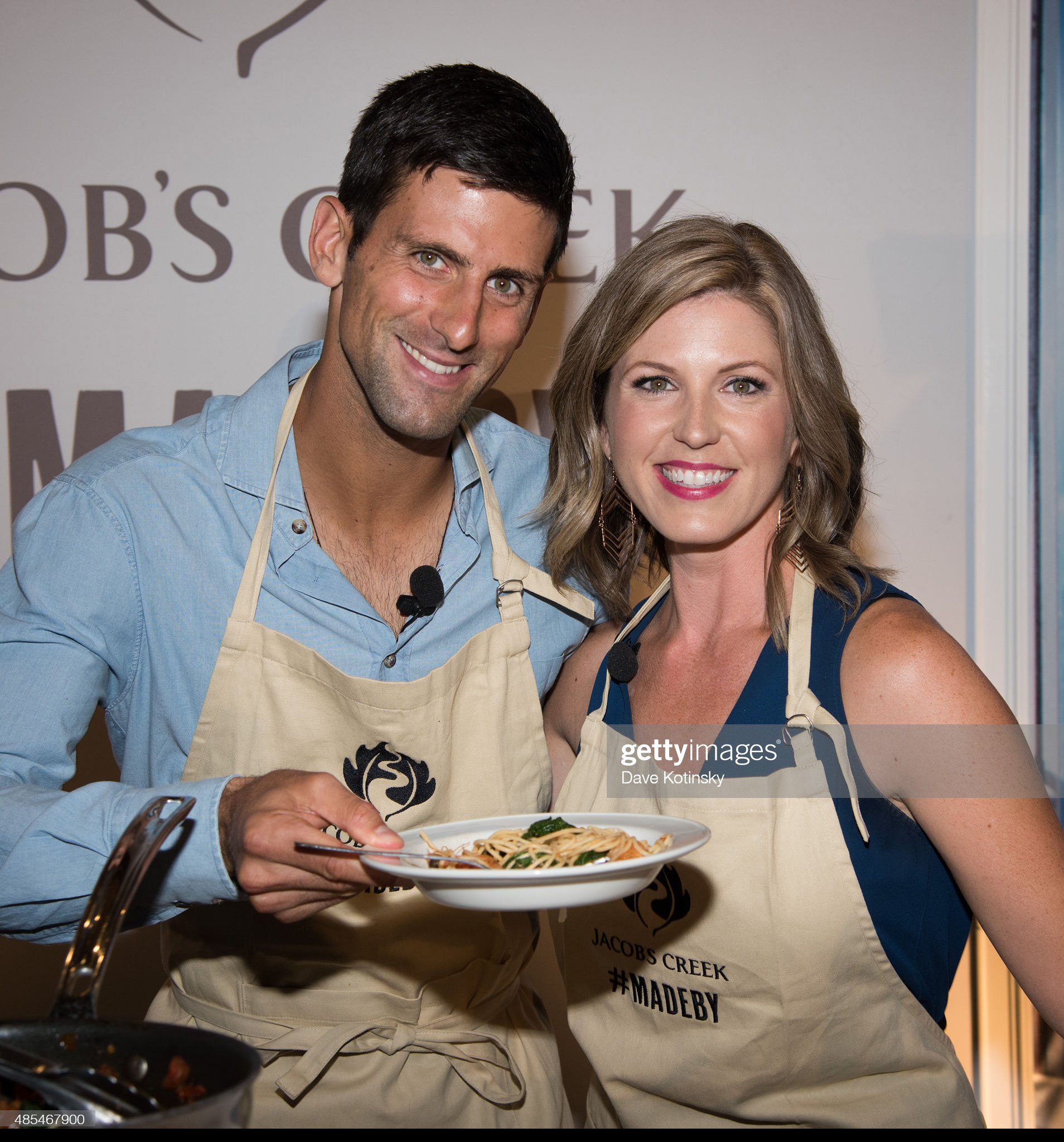  Novak Djokovic With Chef Casey Thompson To Kick Off Partnership With Official Wine Of The U.S. Open, Jacob's Creek on August 27, 2015 in New York City. (Photo by Dave Kotinsky/Getty Images for Jacob's Creek)