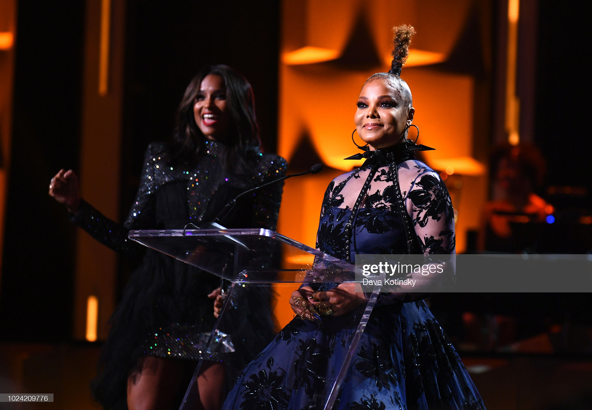 Ciara and Janet Jackson speak onstage during the Black Girls Rock! 2018 Show at NJPAC on August 26, 2018 in Newark, New Jersey. (Photo by Dave Kotinsky/Getty Images for BET)