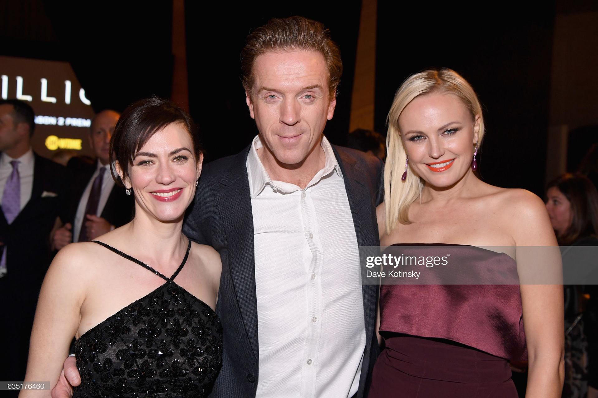  Actors Maggie Siff, Damian Lewis, and Malin Akerman attend the Showtime and Elit Vodka hosted BILLIONS Season 2 premiere and party, held at Ciprianis in New York City on February 13, 2017 on February 13, 2017 in New York City. (Photo by Dave Kotinsky/Getty Images for Showtime Networks)