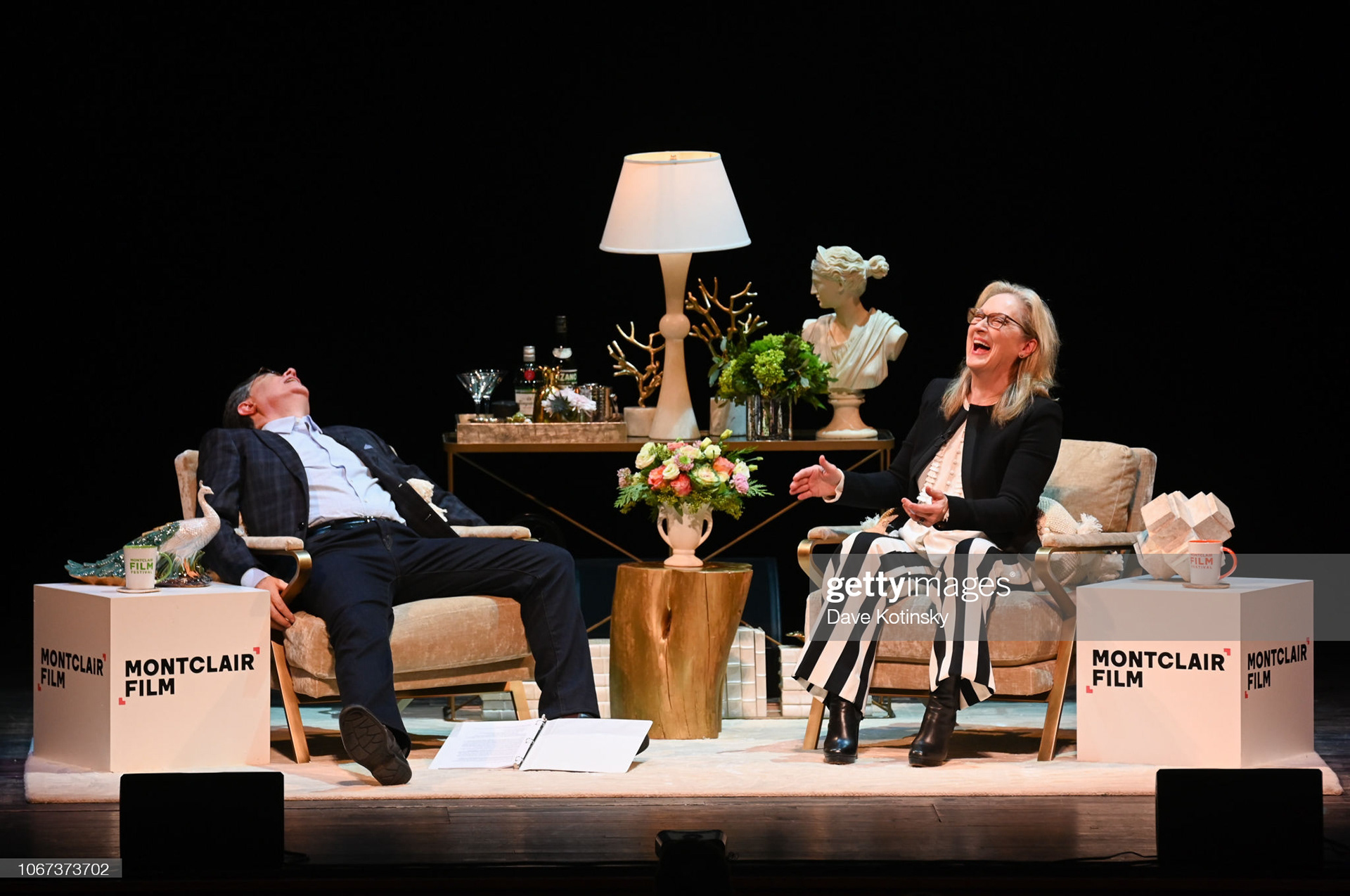 Stephen Colbert & Meryl Streep speak at Evening With Stephen Colbert & Meryl Streep at NJPAC on December 1, 2018 in Newark, New Jersey. (Photo by Dave Kotinsky/Getty Images for Montclair Film)