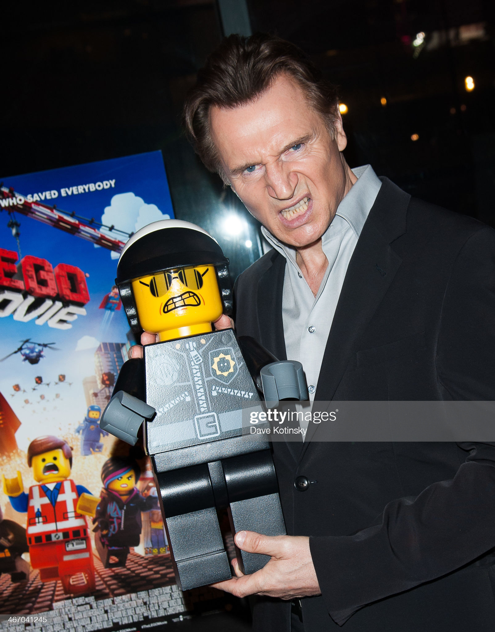  Liam Neeson attends "The LEGO Movie" screening hosted by Warner Bros. Pictures and Village Roadshow Pictures at AMC Empire 25 theater on February 5, 2014 in New York City. (Photo by Dave Kotinsky/Getty Images)