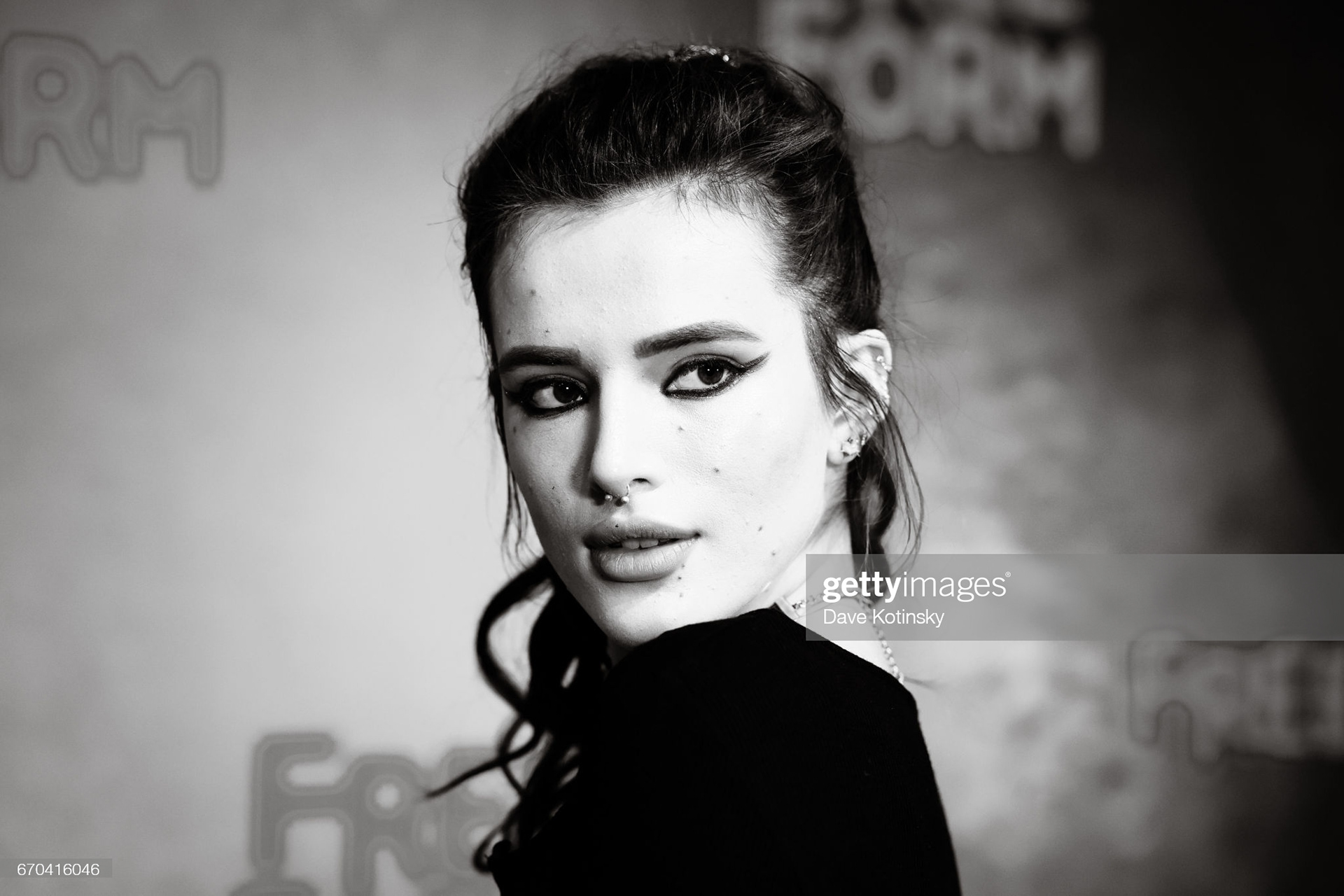  (EDITORS NOTE: Image has been converted to black and white) Actress Bella Thorne of 'Famous In Love' attends Freeform 2017 Upfront at Hudson Mercantile on April 19, 2017 in New York City. (Photo by Dave Kotinsky/Getty Images)