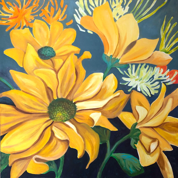 Sunflowers, 30 x 30 in, acrylic on canvas, available