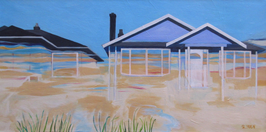 Beachhouses I, acrylic on canvas, 18 x 36 in, available