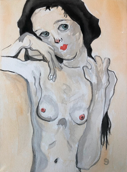 Schiele 3, watercolour in canvas, 12 x 9 in, available