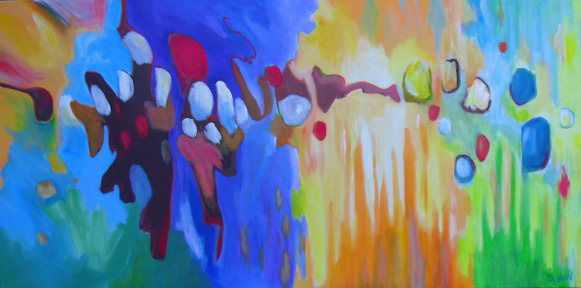 Saturday night, acrylic on canvas, 20 x 40 in