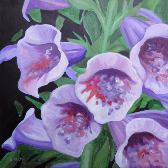 Digitalis, acrylic on canvas, 20 x 20 in, available