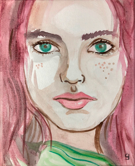 Green Eyes, watercolour on canvas, 10 x 8 in, available