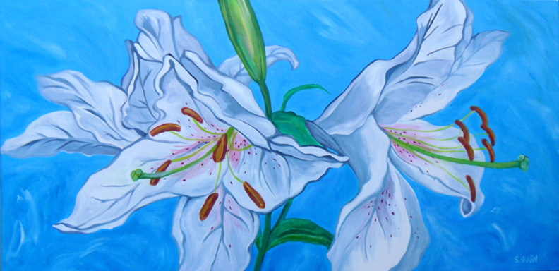 White Lilies, acrylic on canvas, 24 x 48 in, available